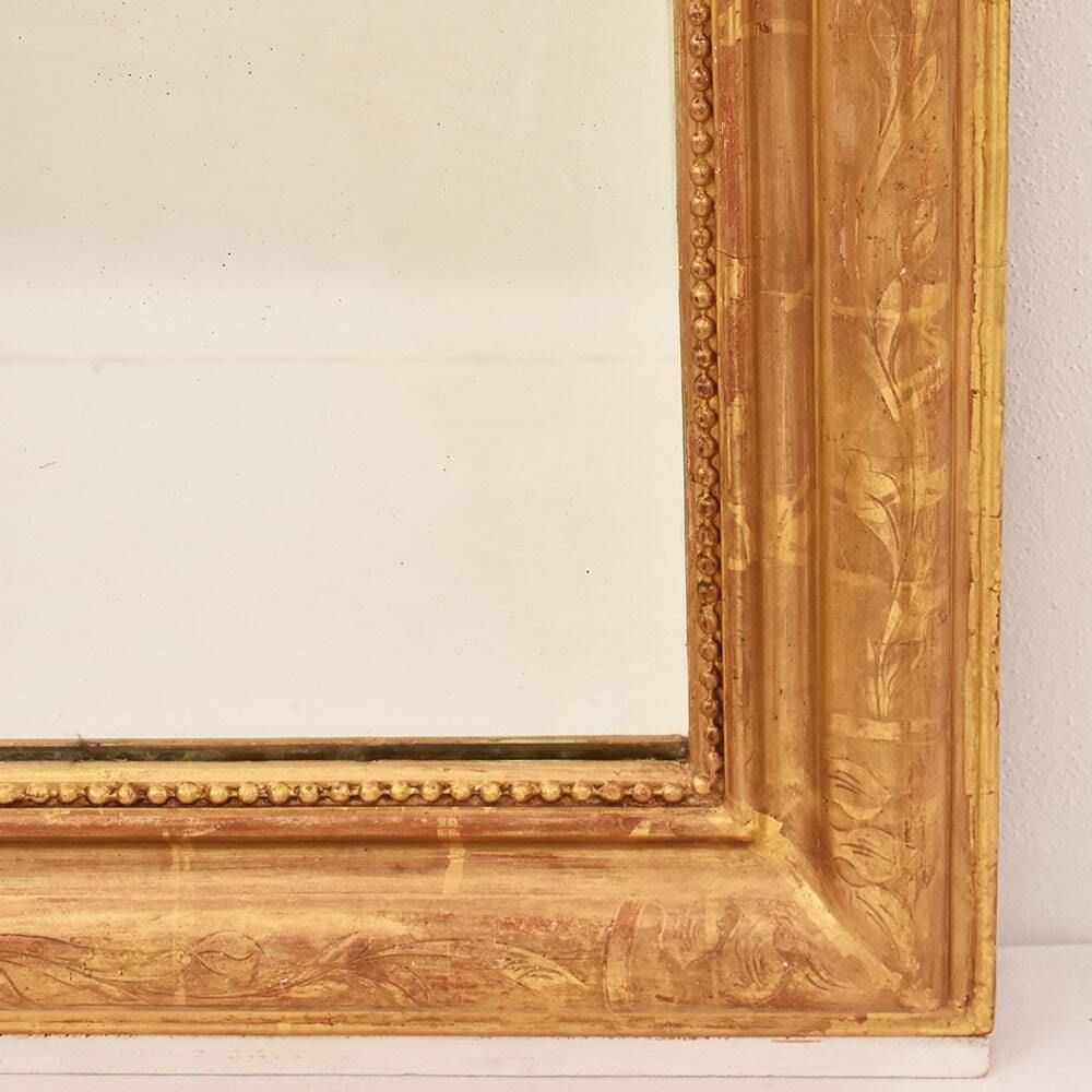 Antique Gold Mirror With Floral Frame,  Louis Philip, 19th Century photo vintage