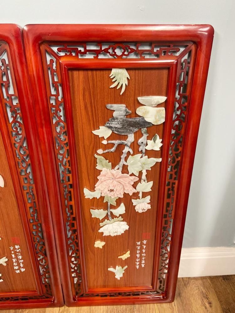 Set Chinese Wall Panels Plaques Hardstone Applique photo furniture
