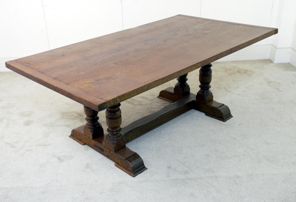 Farmhouse Dining Set Refectory Table And Jacobean Revival Chairs photo for sale