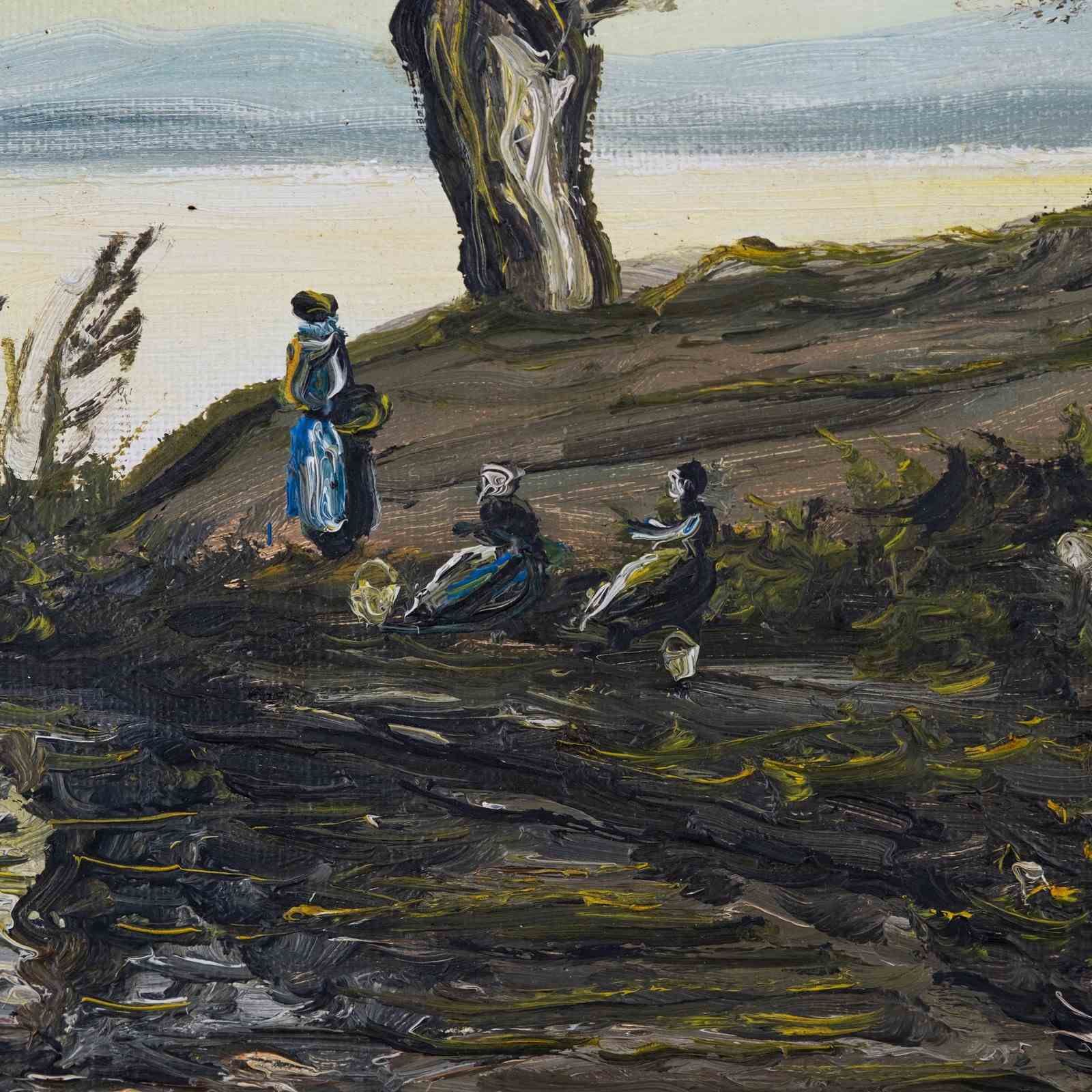 Resting By The Shore   French Oil On Canvas photo 65.0