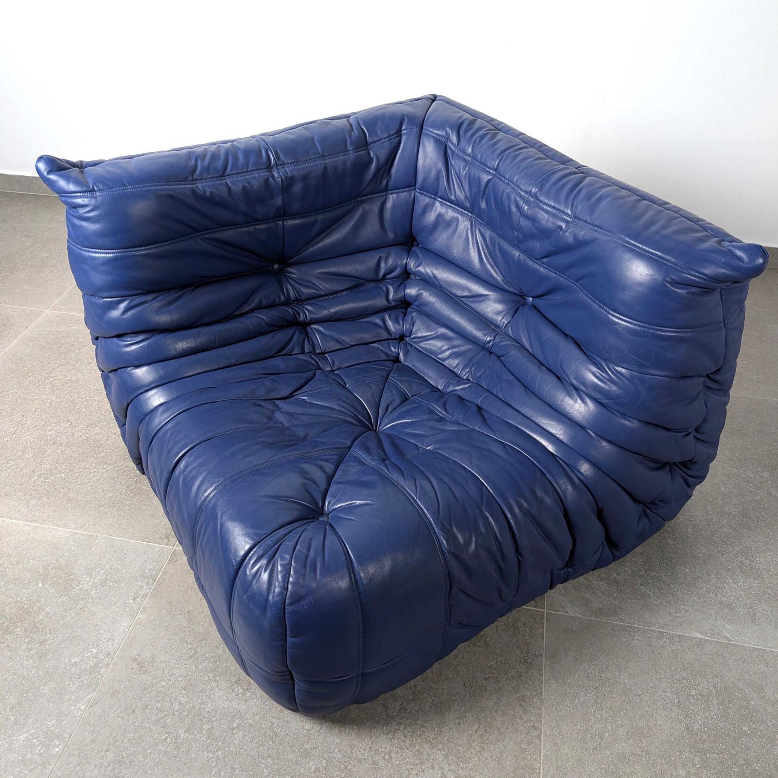 Michel Ducaroy Ligne Roset Togo Corner Sofa, French Blue Leather, 1980s photo vintage