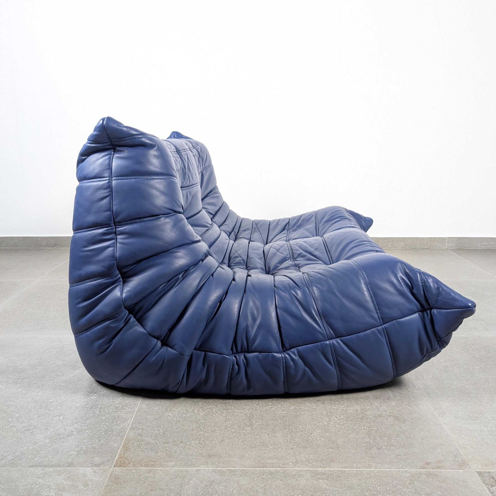 Michel Ducaroy Togo Two Seater Sofa, Blue Leather, Ligne Roset, France, 1980s photo 3828.0