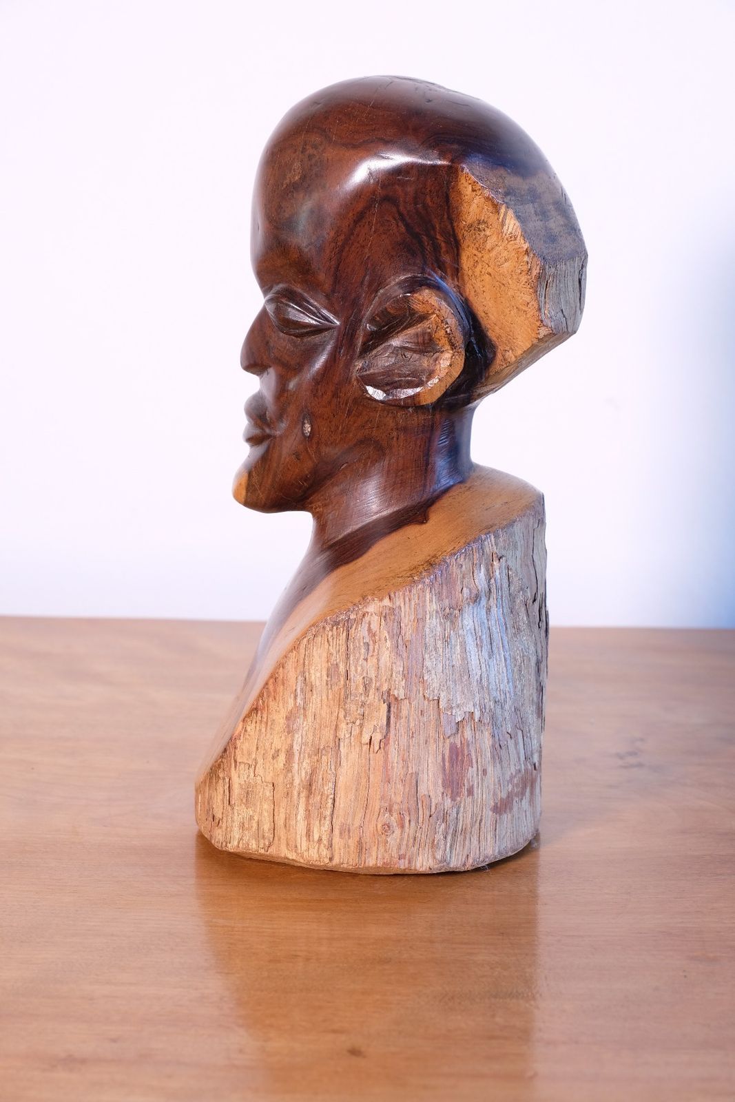 Hand Carved Makonde Wood Bust – East African Tribal Sculpture photo Art