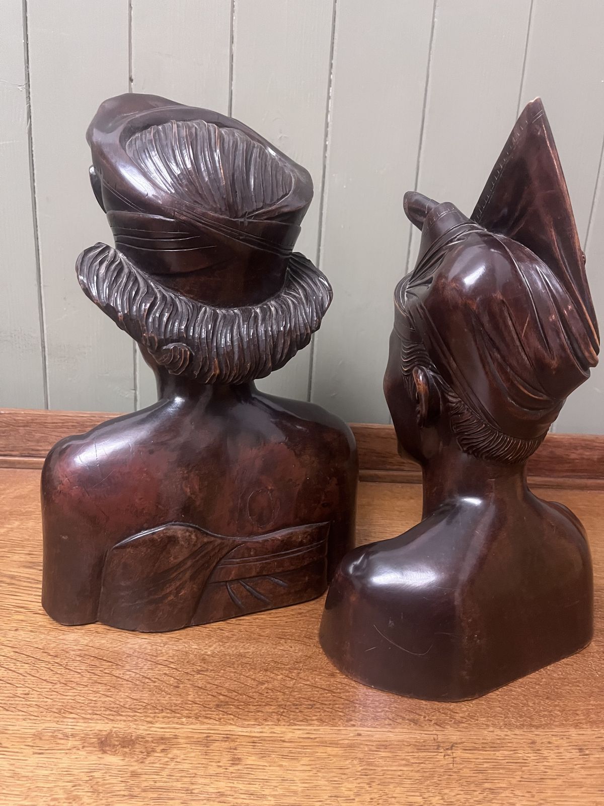 Original 1920s Art Deco Indonesian Balinese Pair Of Hand Carved Figures photo for sale