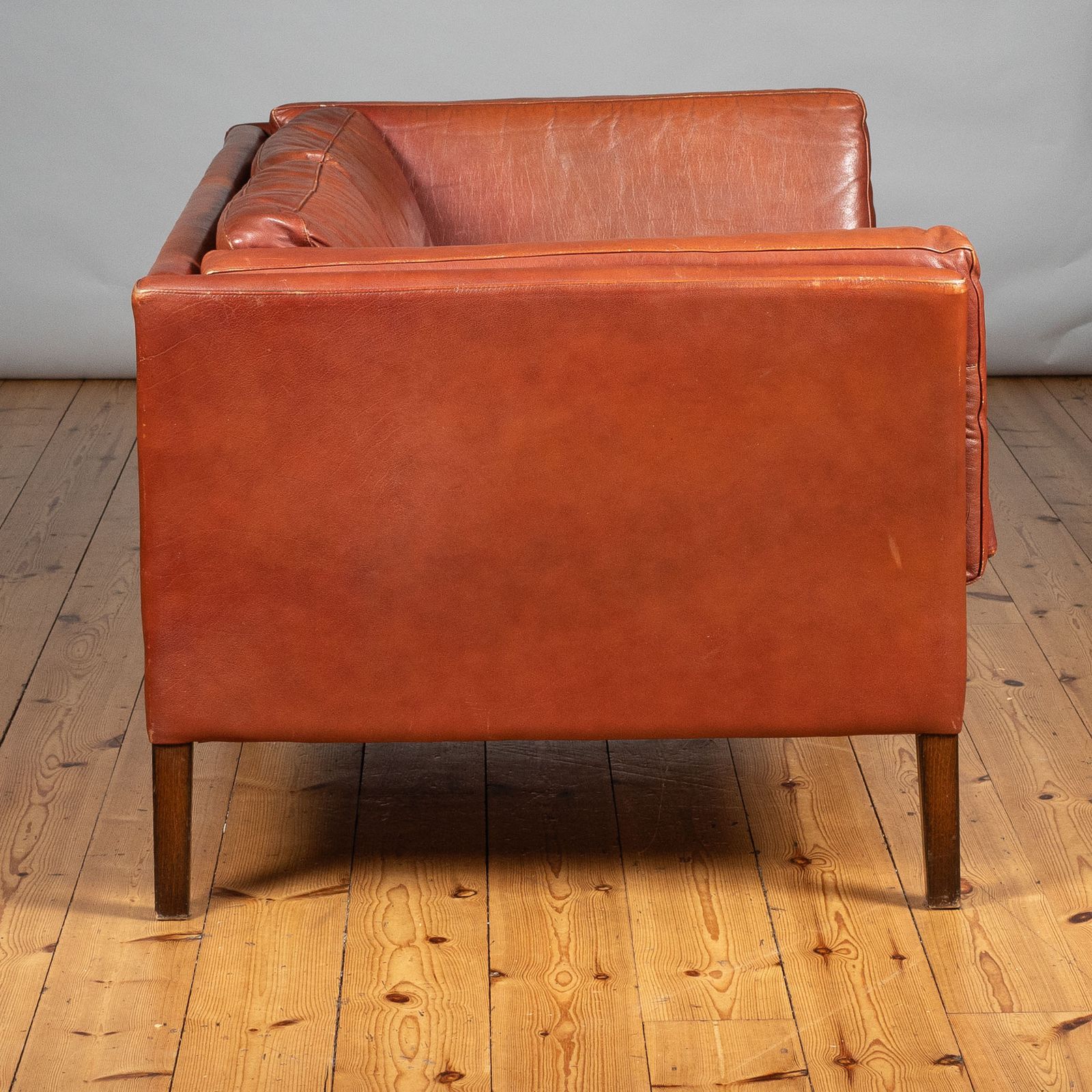 Mid Century Danish Brown Leather Two Seater Sofa In The Style Of Borge Mogensen photo 2200.0