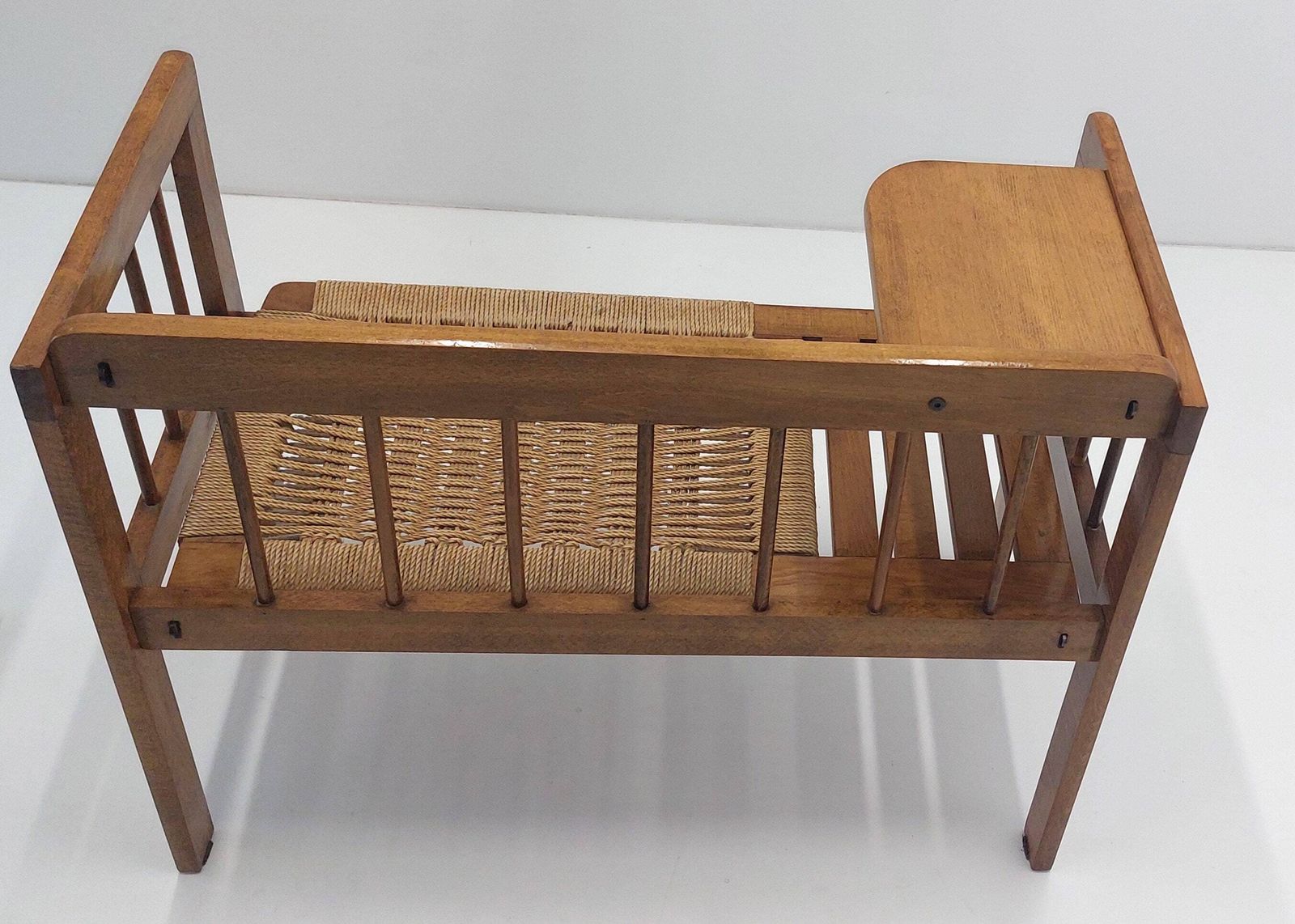 Hans Wegner Style Bench / Vintage Woven Rope Telephone Bench / 1960s 1970s Mid Century Modern photo furniture