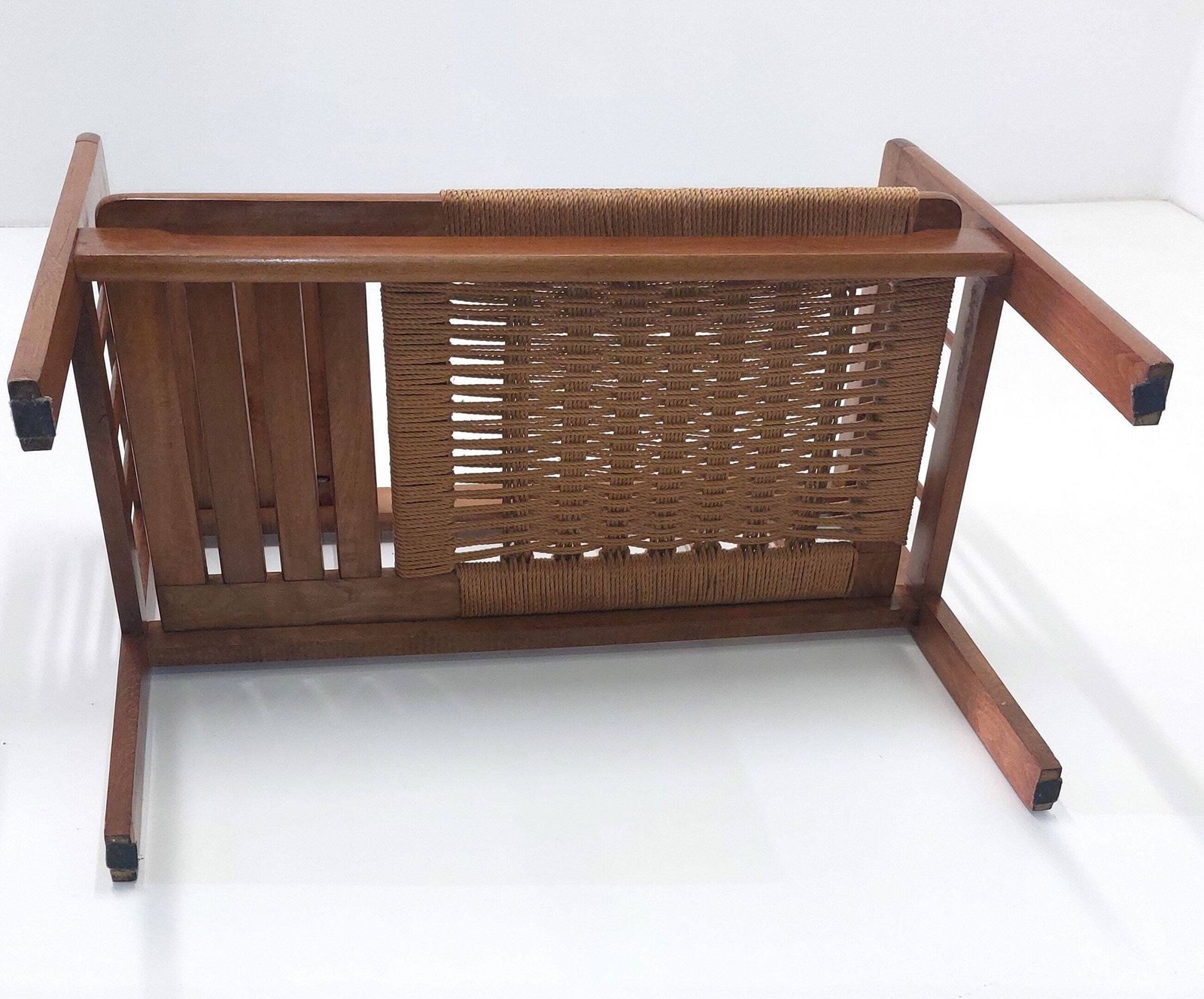Hans Wegner Style Bench / Vintage Woven Rope Telephone Bench / 1960s 1970s Mid Century Modern photo Furniture