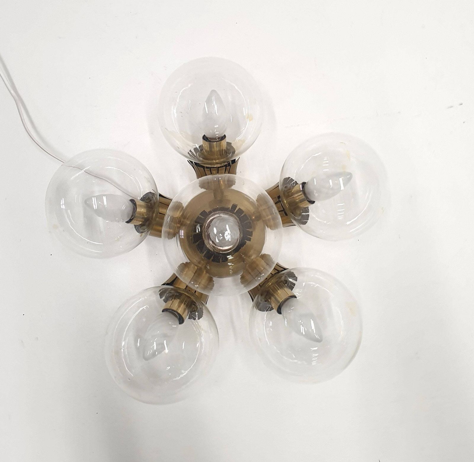 1 Of 3 Brass And Glass Light Fixtures / Style Of Space Age/ 1960s And 1970s / Atomic Age / Sputnik Design photo for sale
