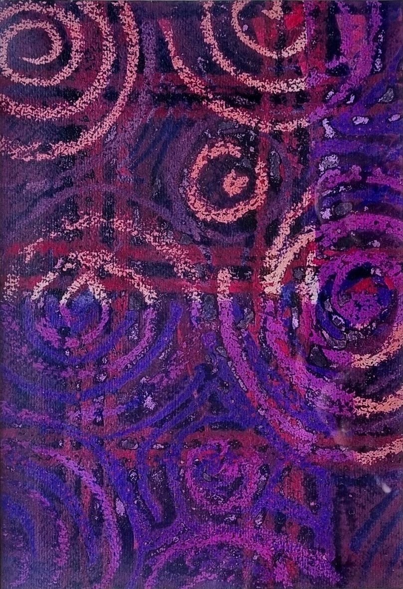 Peter Coker   Spiral In Brown, Red And Purple (Framed Wax And Crayon Work)