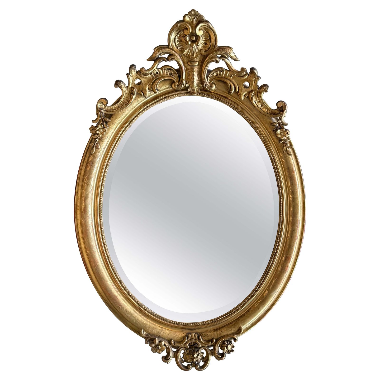 Miroir ovale d'époque Empire en bois doré, XIXe siècle