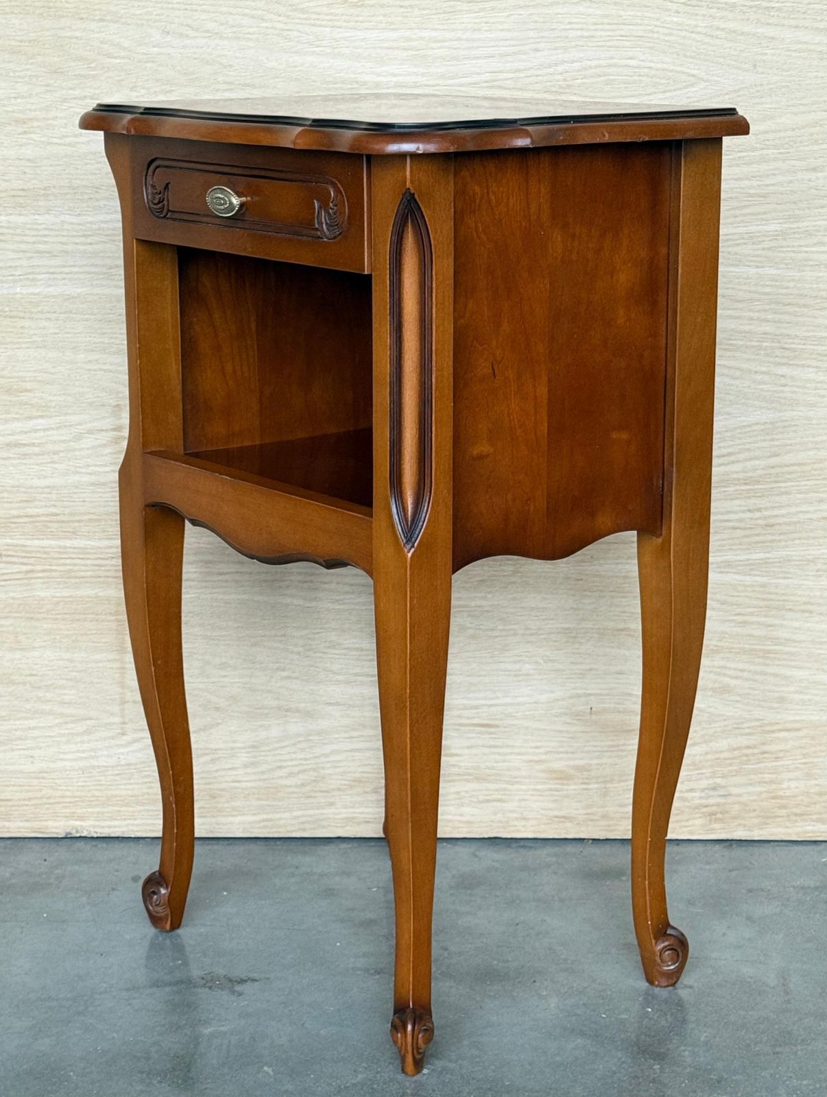 20th Walnut Nightstands Tables With Drawer And Open Shelf, 1940 photo vinterior