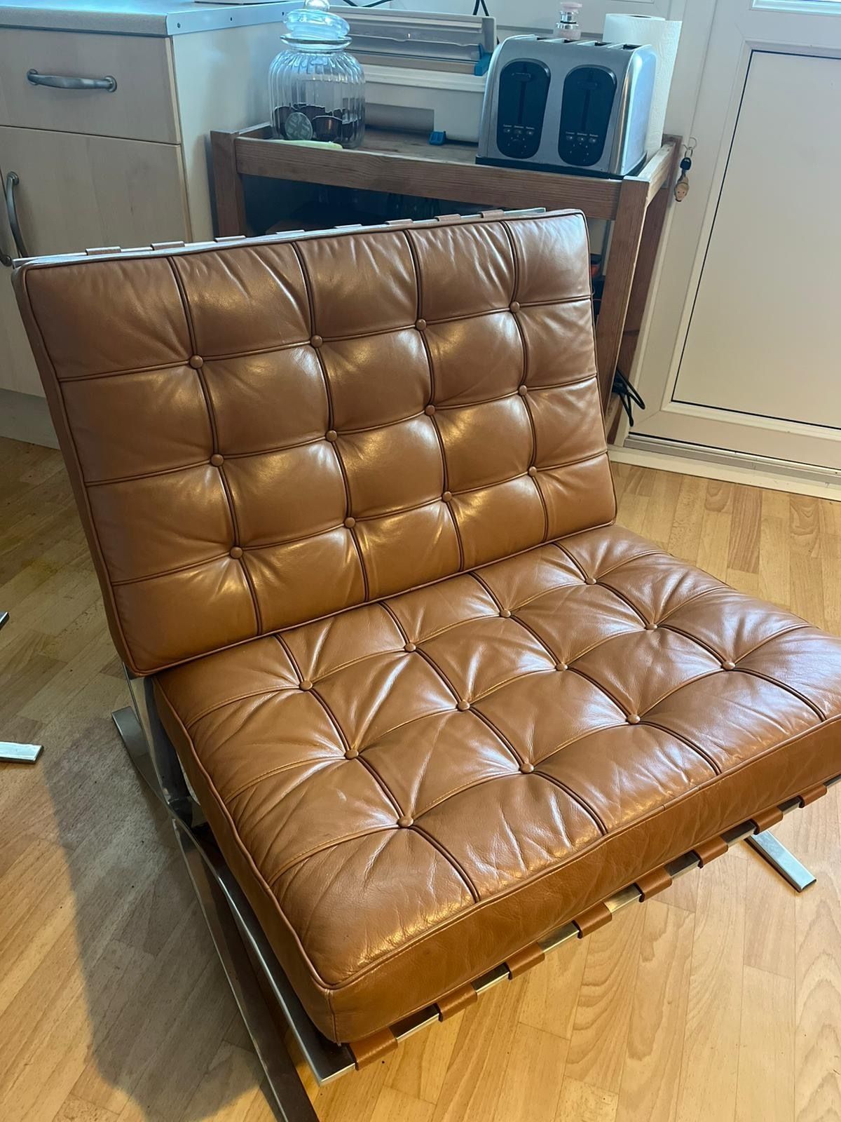 Pair Of Vintage Leather Reproduction Barcelona Chairs