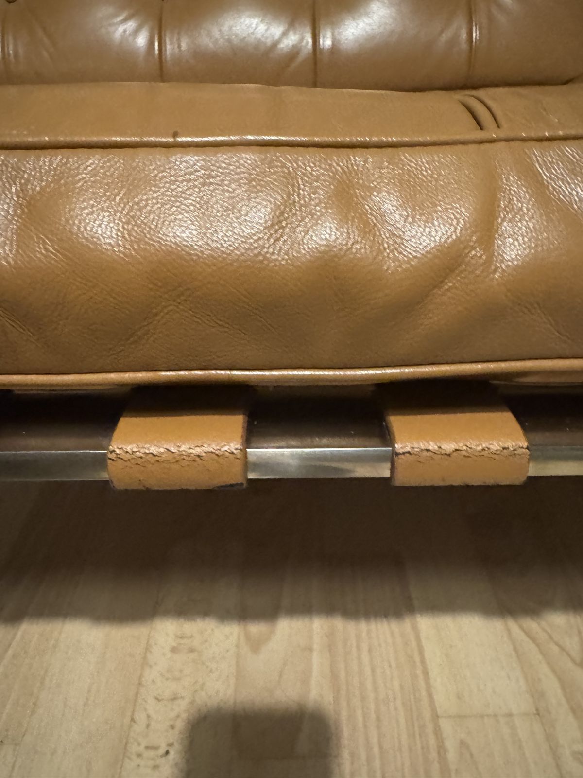 Pair Of Vintage Leather Reproduction Barcelona Chairs photo vinterior