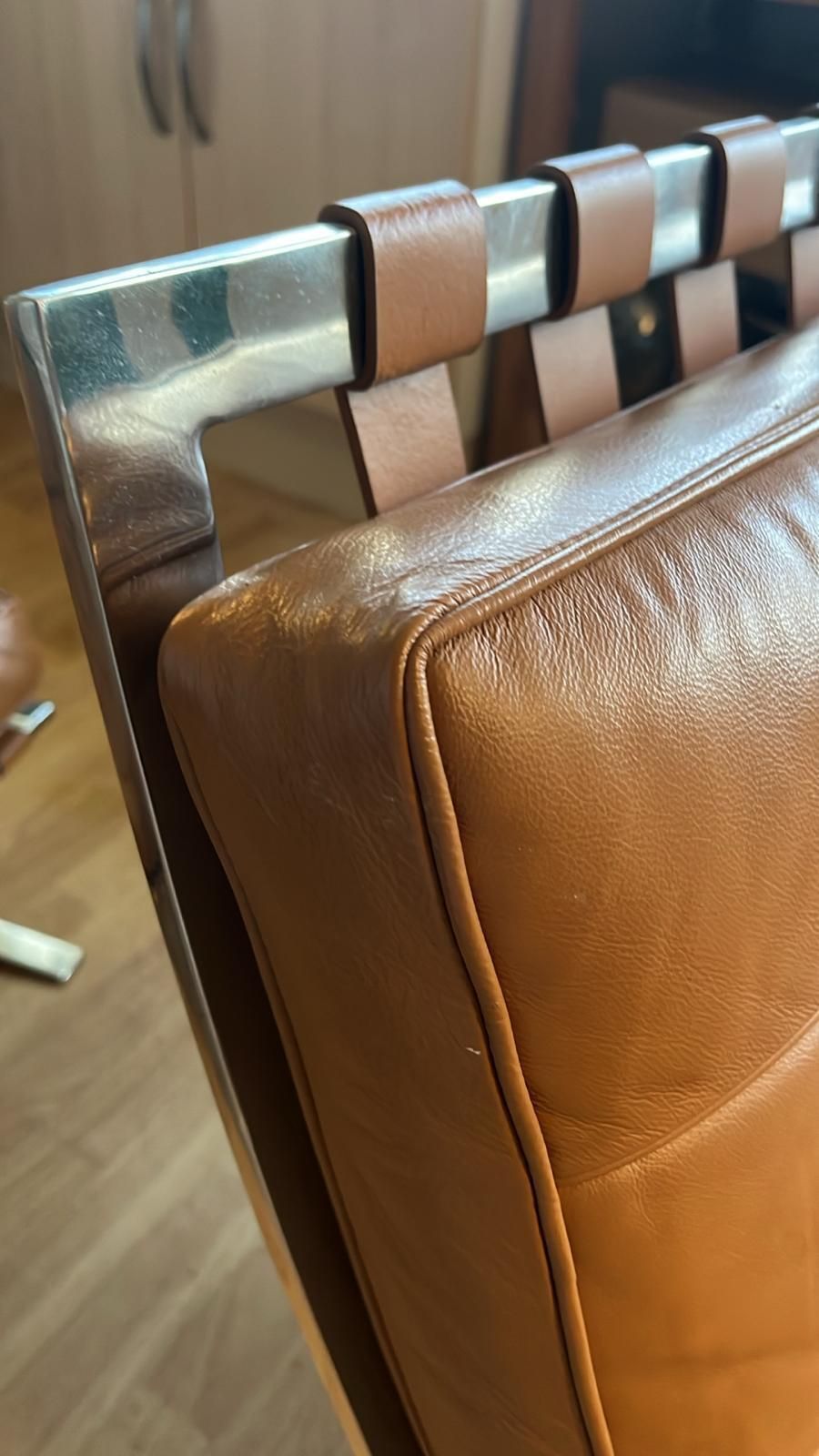 Pair Of Vintage Leather Reproduction Barcelona Chairs photo buy