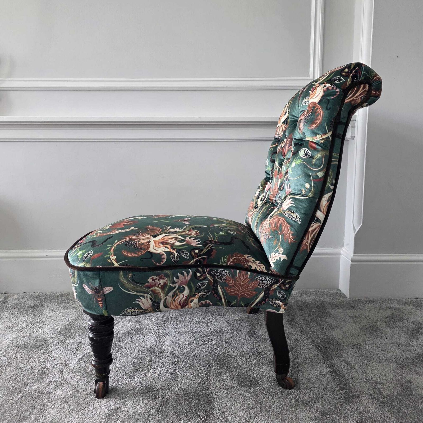 Antique Scroll Back Chair  Seat   Newly Upholstered In Becca Who Designed Velvet. photo for sale
