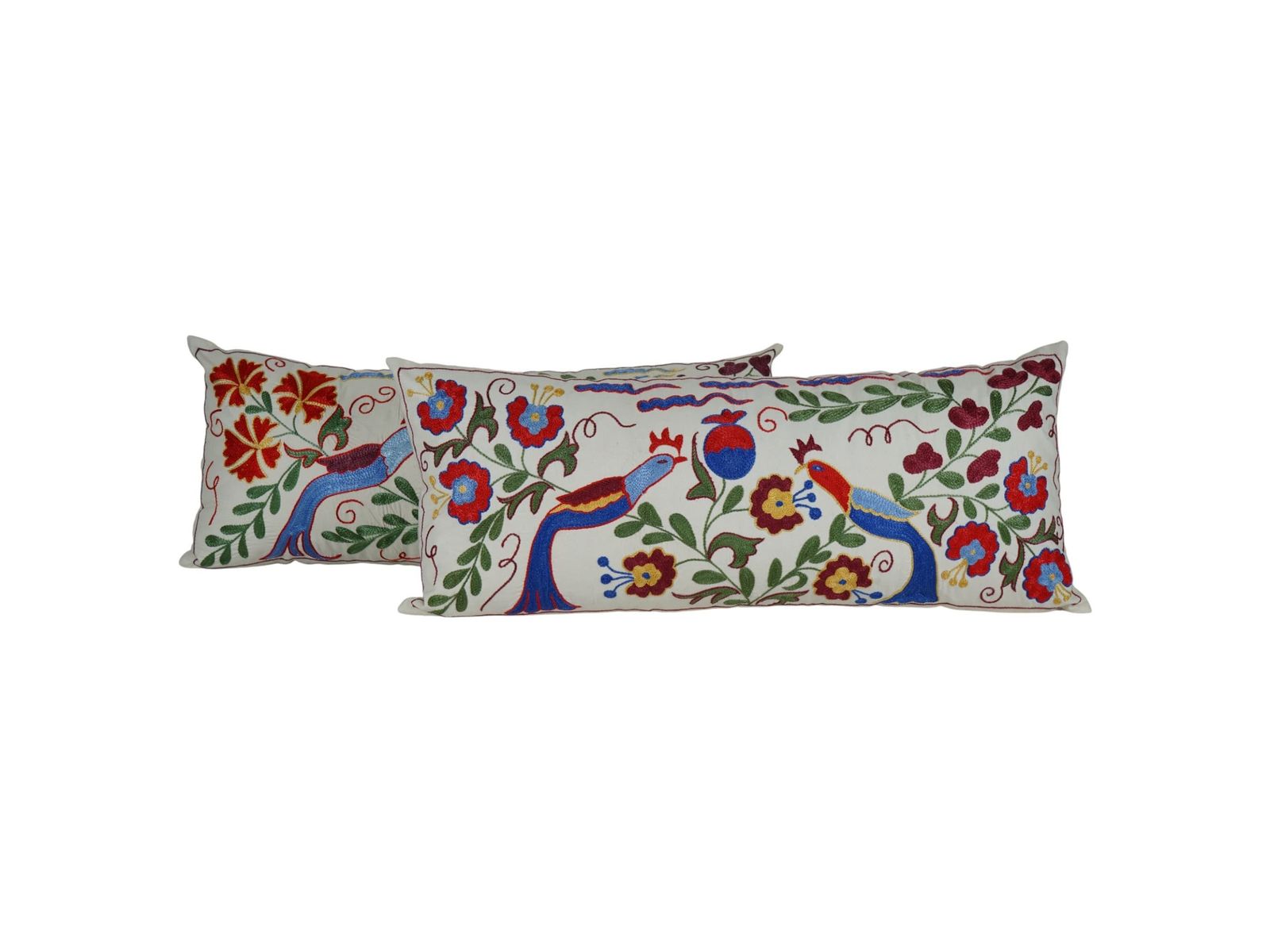Hand Embroidered Suzani Pillow Cover Set –  Uzbek Cotton, Lumbar Cushion
