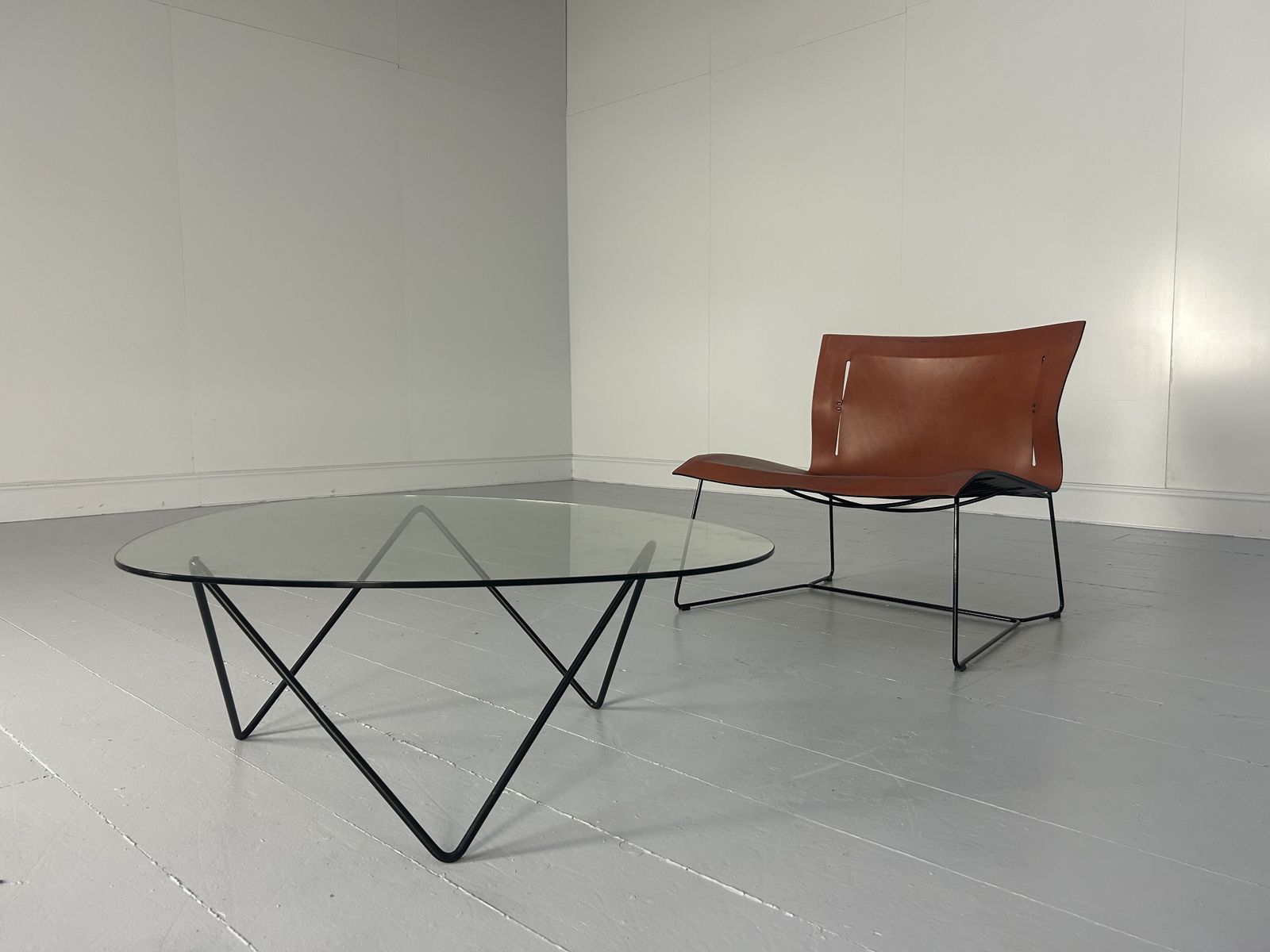 4 Walter Knoll "Cuoio Lounge Grand" Chairs & Table In Sherry Saddle Leather photo 7900.0