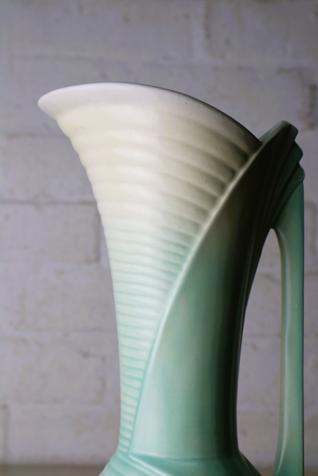 An Original Art Deco Ceramic Vase In Green And Cream With Geometric Details Large Size 31.5 Cm Tall photo vinterior