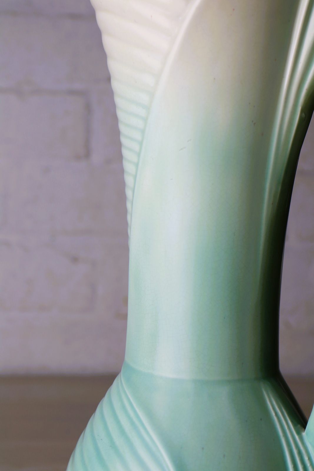 Home Decor An Original Art Deco Ceramic Vase In Green And Cream With Geometric Details Large Size 31.5 Cm Tall photo
