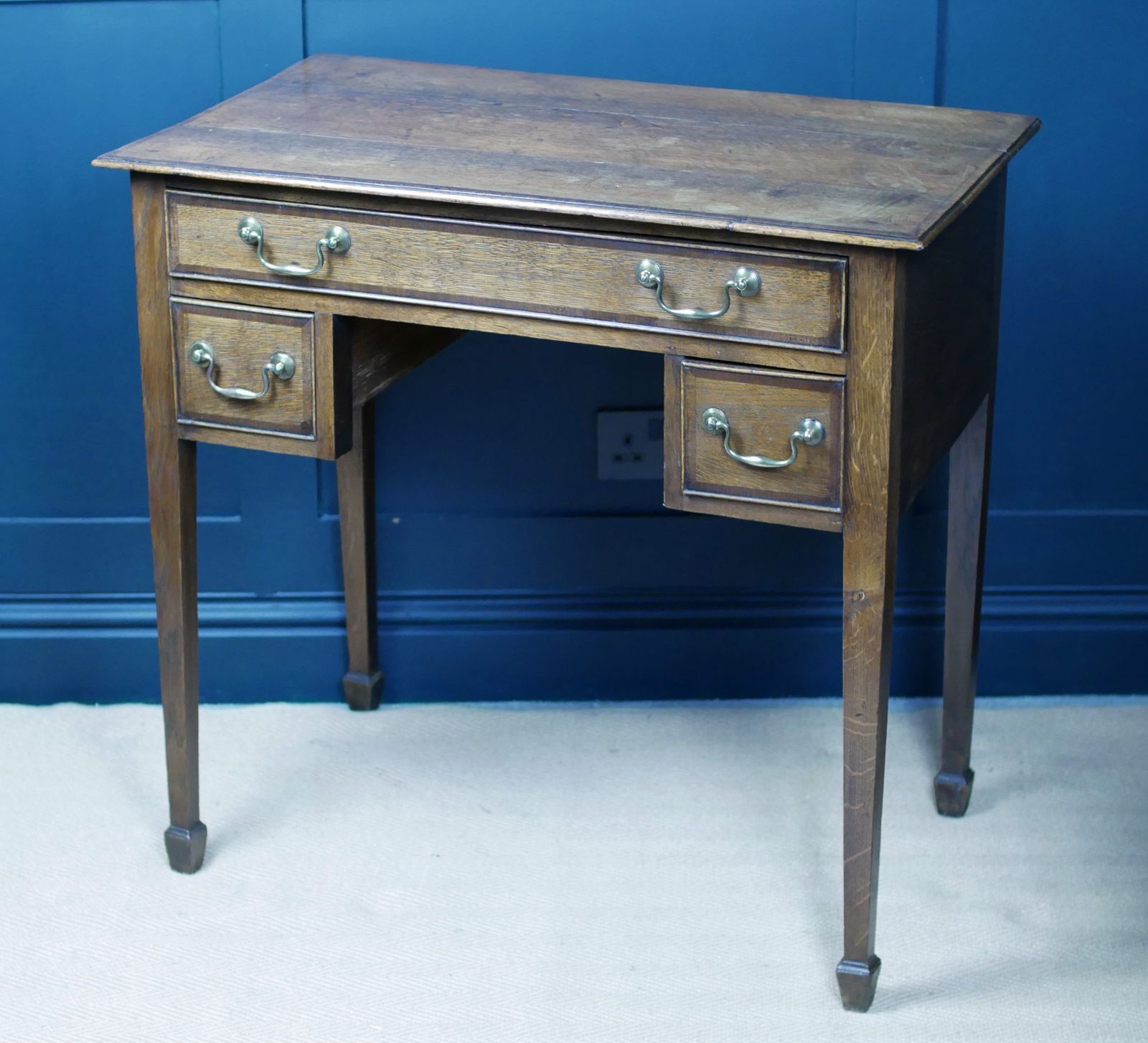 George III Oak Banded Lowboy Side Console Hall Table photo furniture