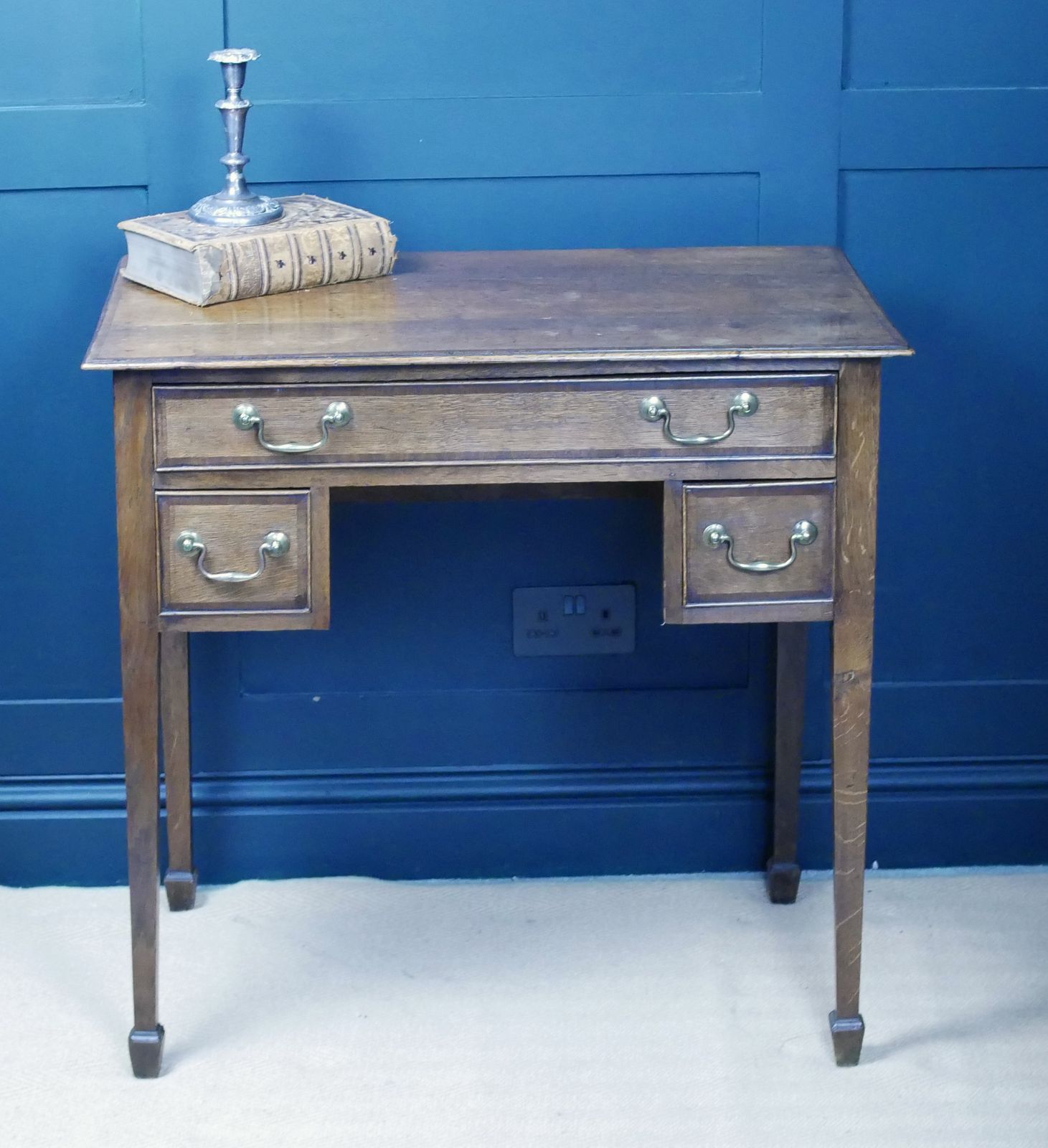895.0 George III Oak Banded Lowboy Side Console Hall Table photo