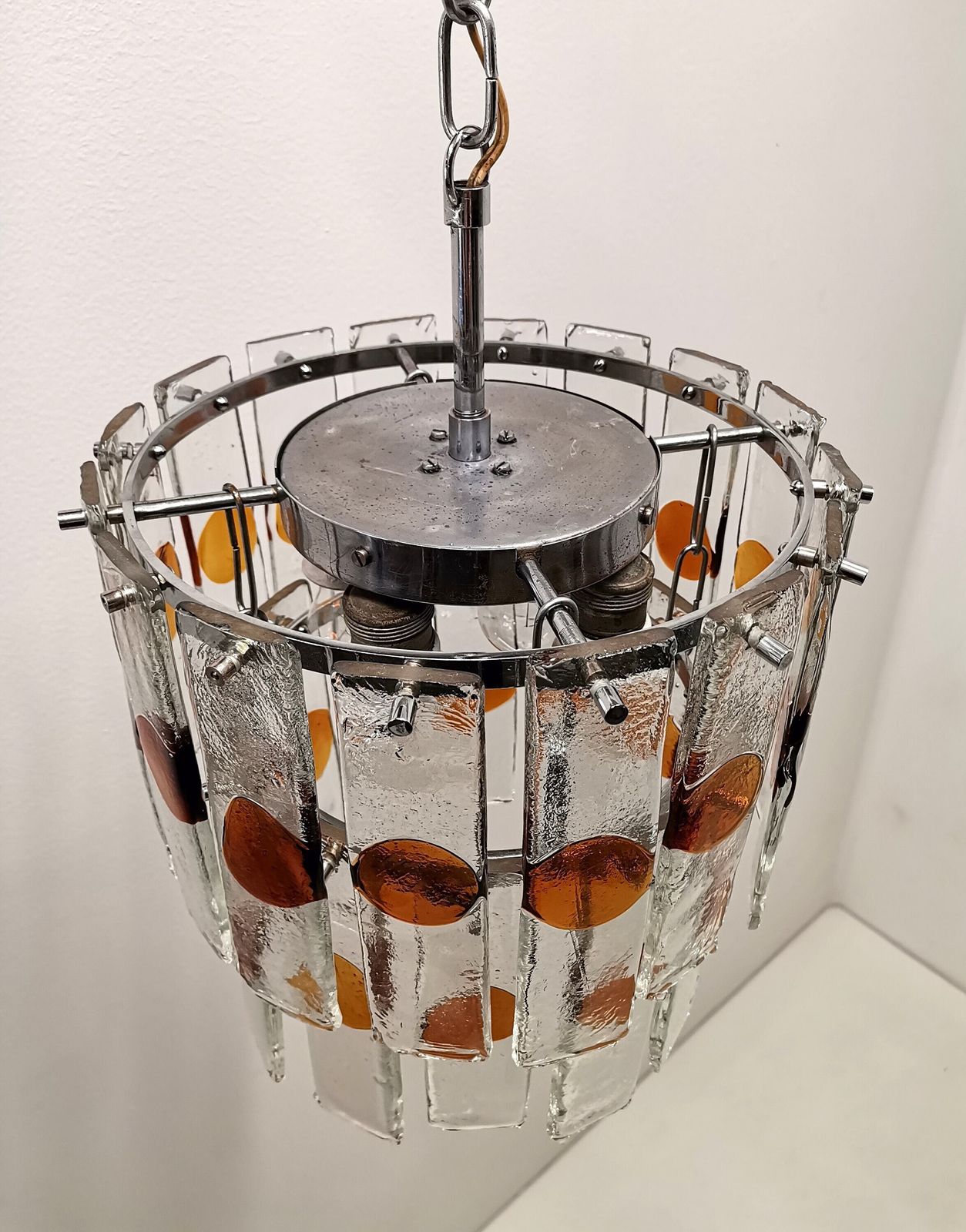 Stunning 2 Tier Murano Glass Pendant Light / 1960s / Murano Glass Tile Chandelier photo 1387.0