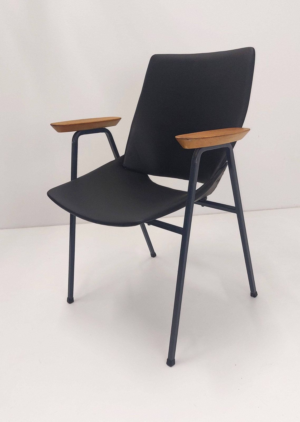 Vintage Niko Kralj Shell Chair / Black Faux Leather / Desk Chair / Armchair / 1960s Yugoslavia / Mid Century Modern Home photo for sale