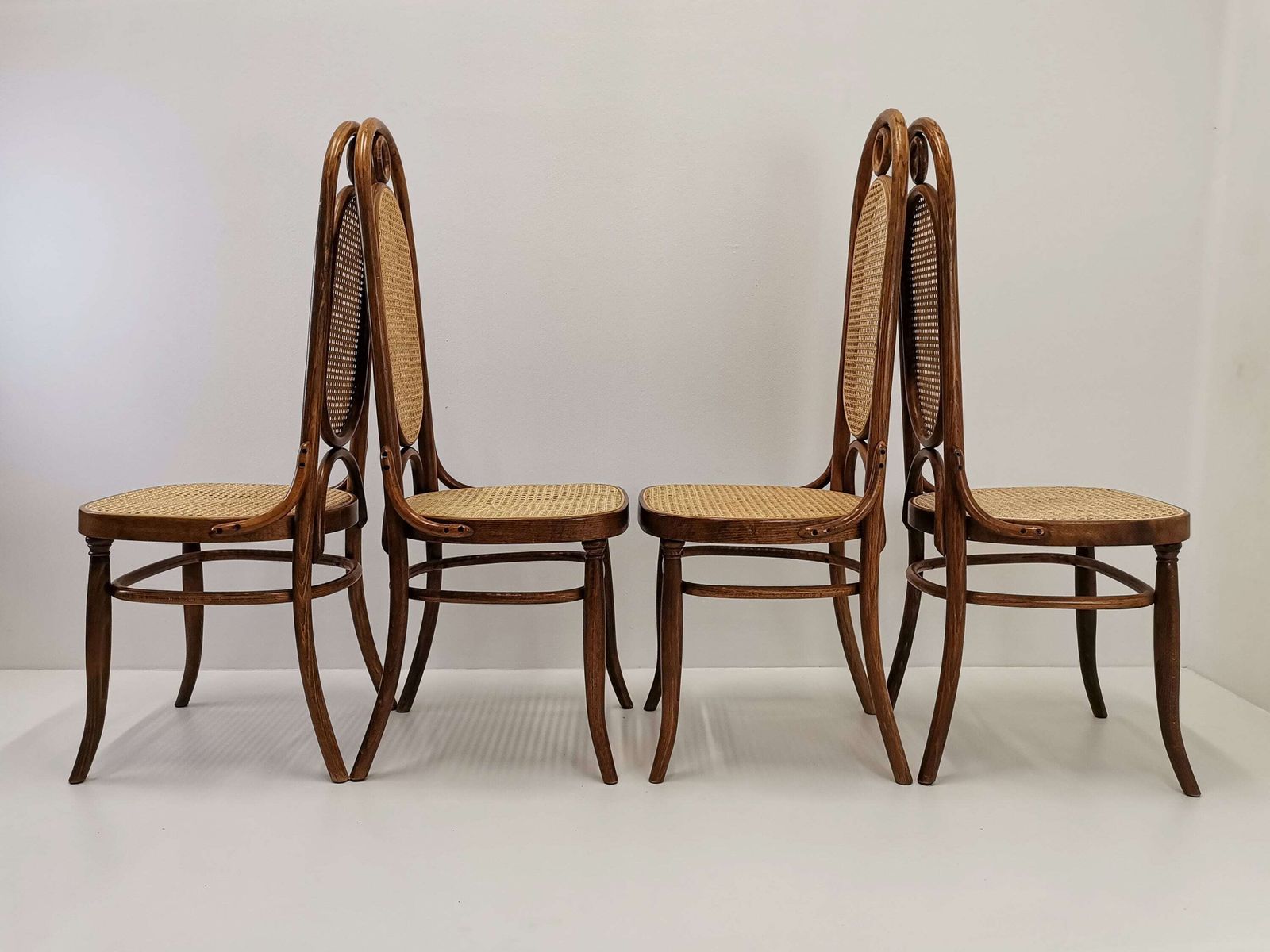 1 Of 4 Thonet No. 17 High Back Dining Chairs / 80s Yugoslavia Dining Table Set / Mid Century Modern Home / Bentwood And Rattan Dining Chair photo Furniture