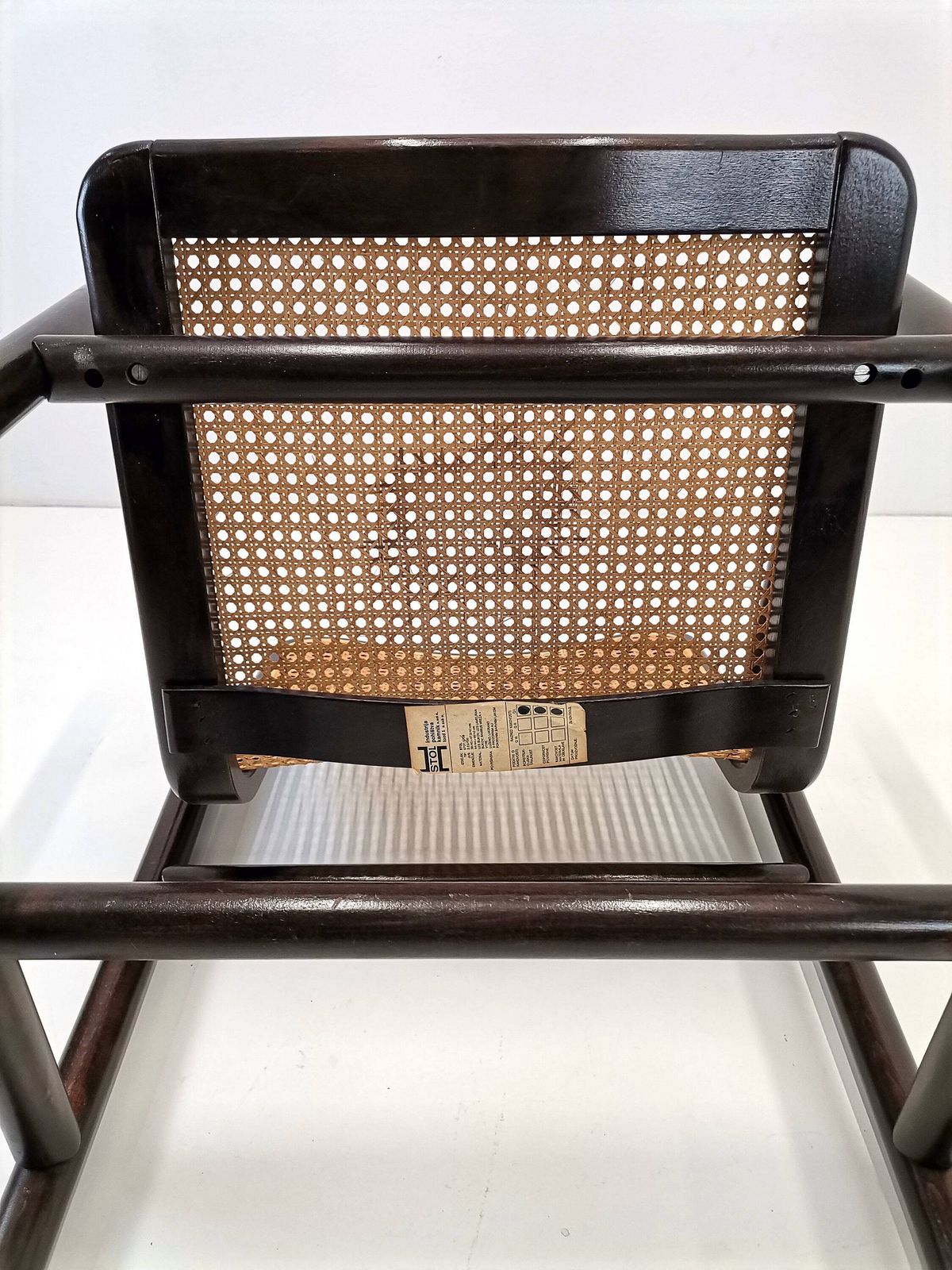 Modern Cane Lounge Chair / Branko Uršič For Stol Kamnik / 1980s Yugoslavia Wood And Cane Net Armchair photo vinterior