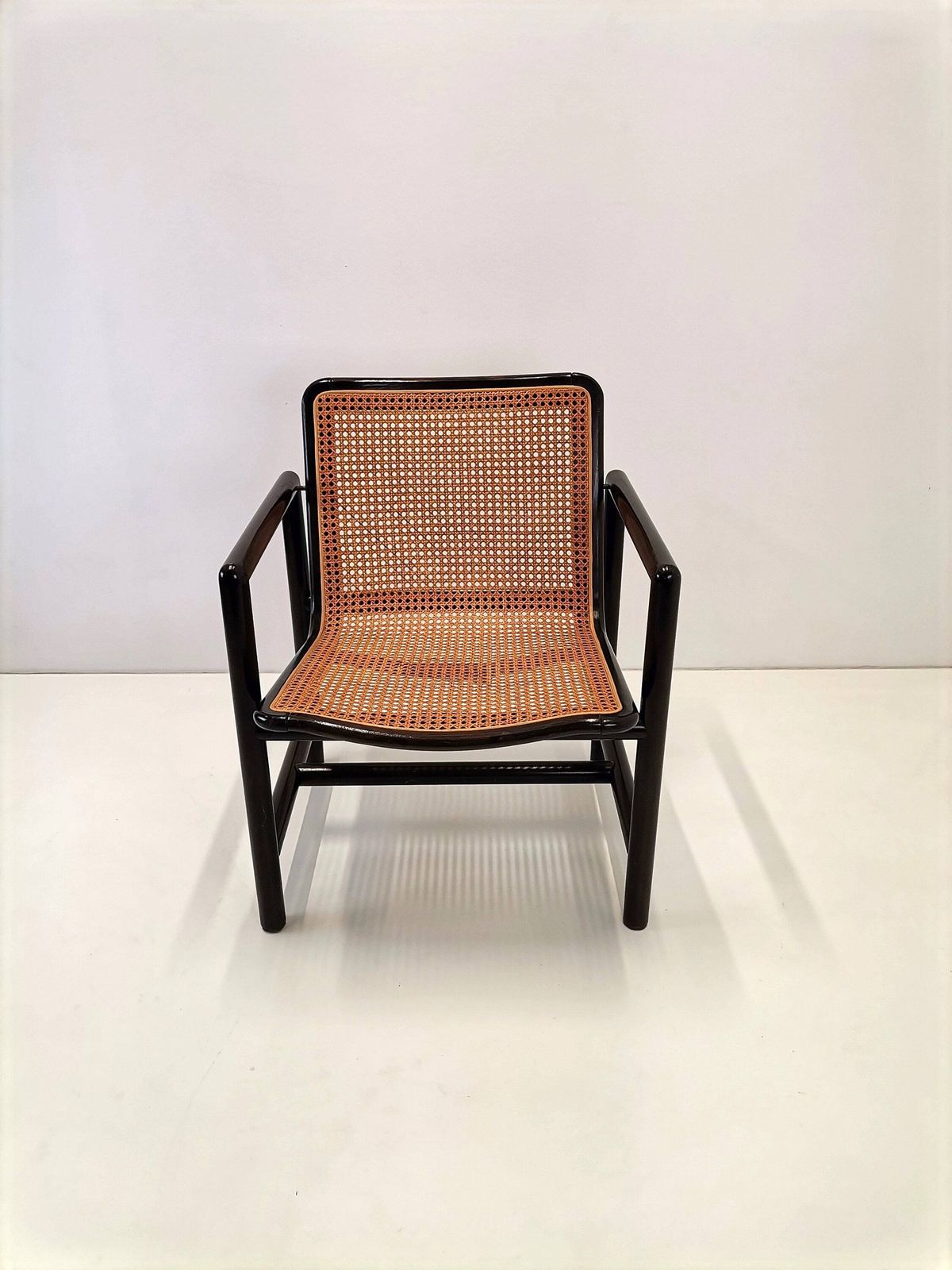 Modern Cane Lounge Chair / Branko Uršič For Stol Kamnik / 1980s Yugoslavia Wood And Cane Net Armchair photo buy