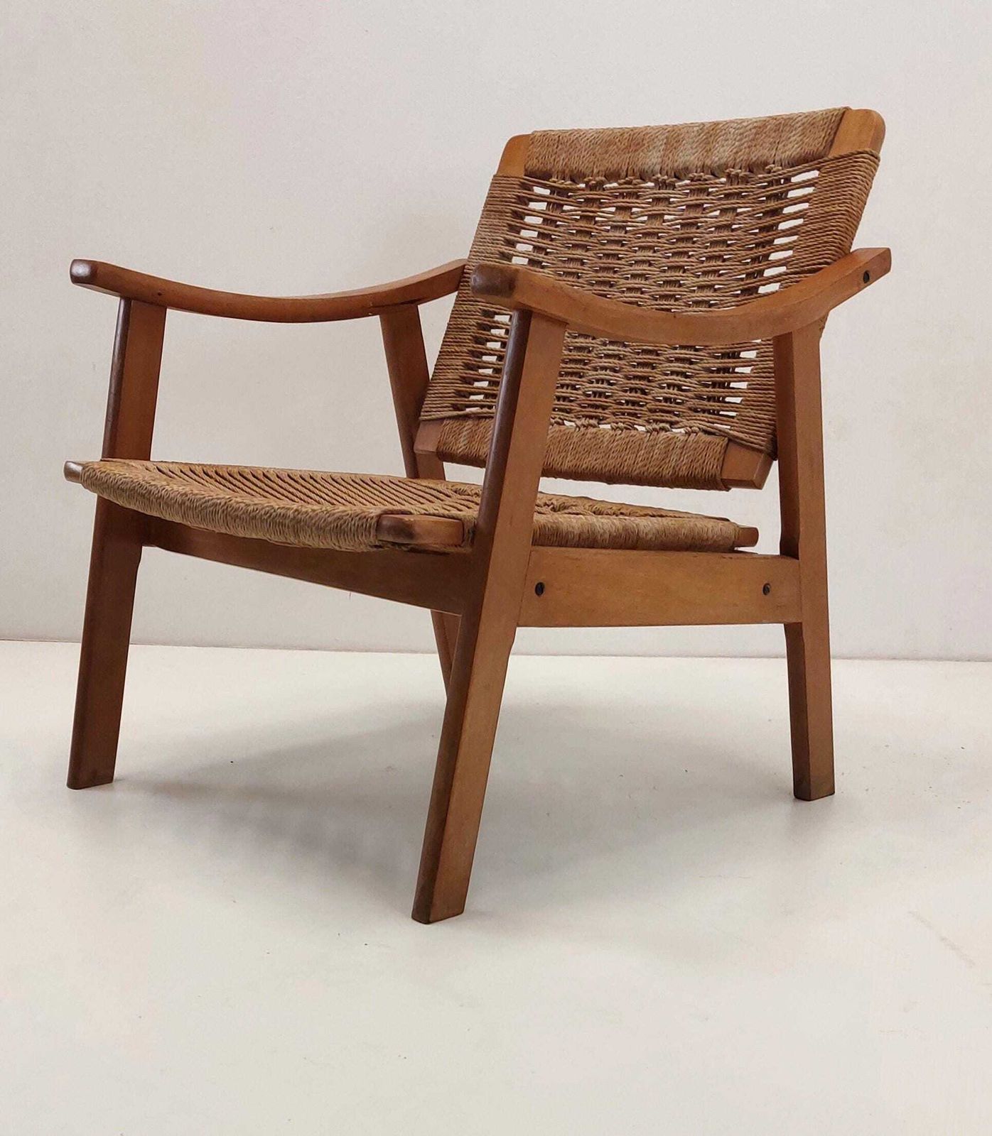 Danish Modern Rope Arm Chair 2 Pcs! / Mcm / 1960s / Style Of Hans Wegner/ Mid Century Modern Chair photo furniture