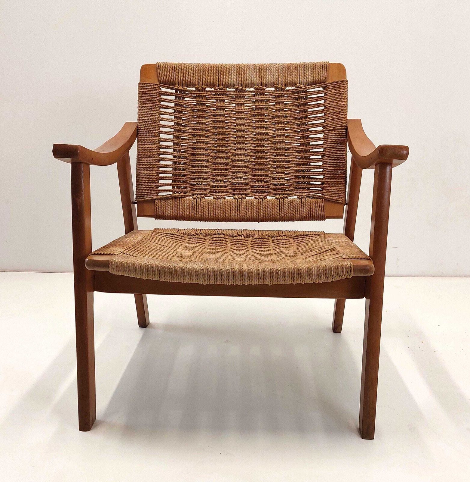 Danish Modern Rope Arm Chair 2 Pcs! / Mcm / 1960s / Style Of Hans Wegner/ Mid Century Modern Chair photo for sale