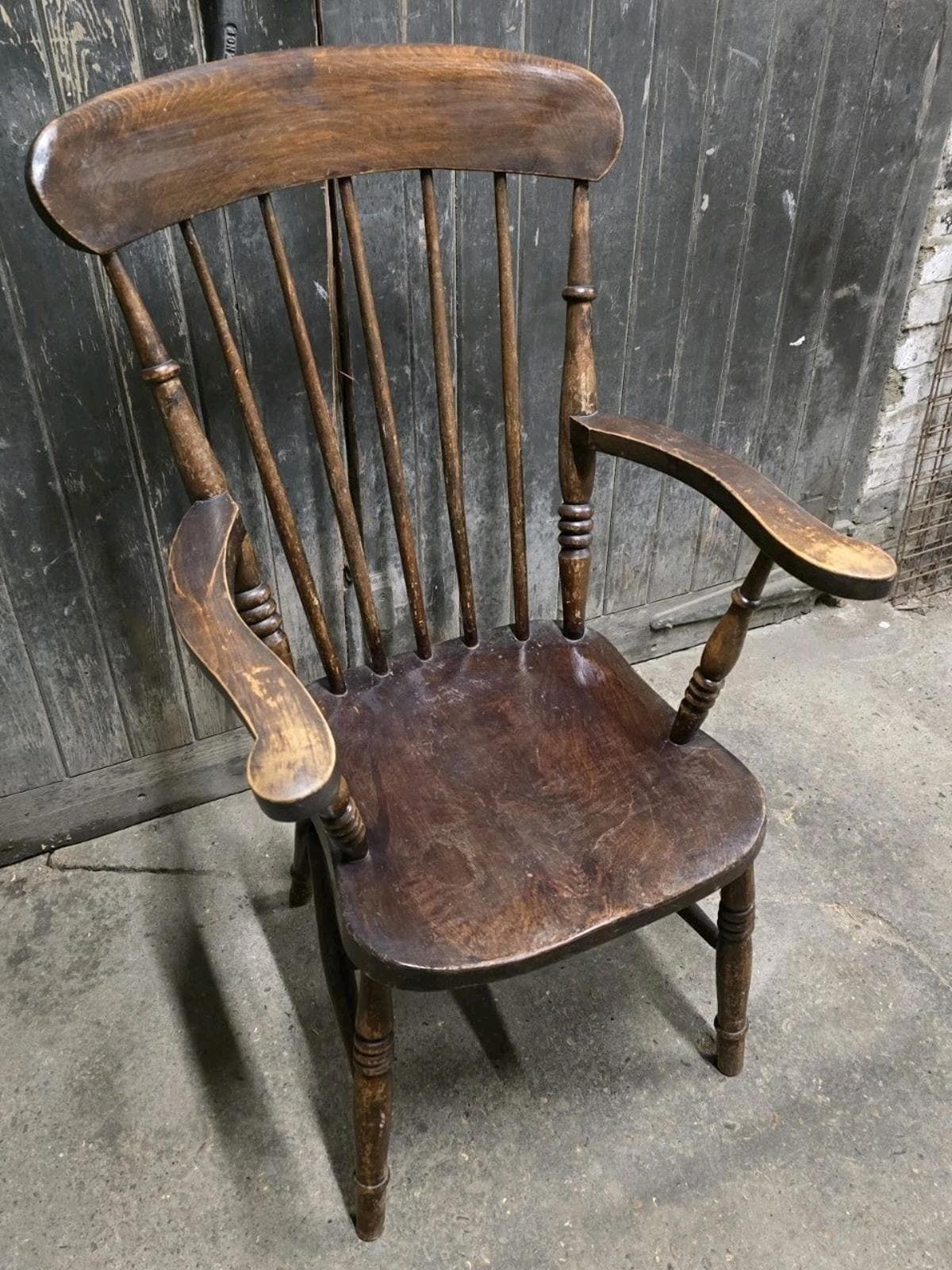 Antique 19th Century Victorian Elm Windsor Chair Armchair photo vinterior