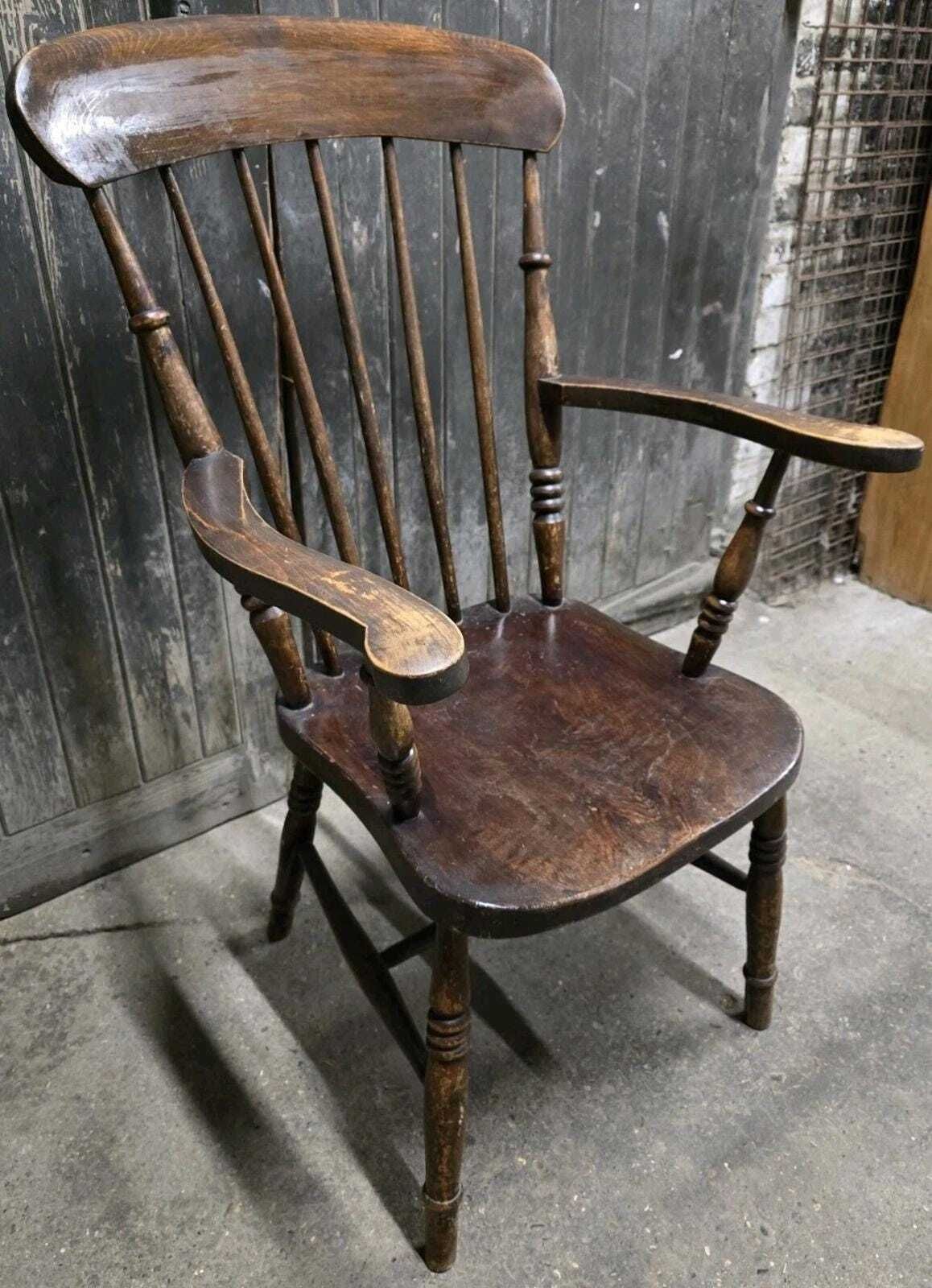 Antique 19th Century Victorian Elm Windsor Chair Armchair photo vintage
