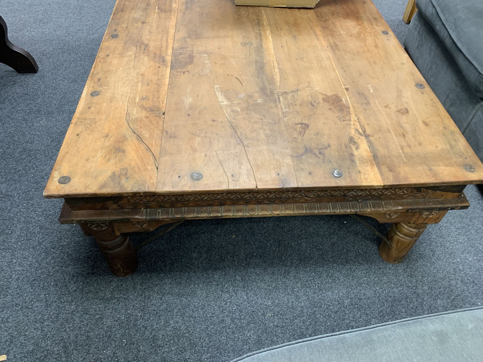 Exceptional 7ft Antique Indian Takhat Merchant’s Table – Late 19th Century Rajasthani Architectural Statement Piece photo vintage