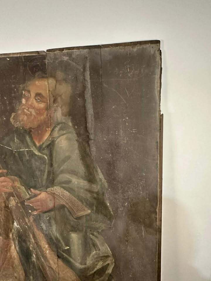 17/18th Century Polychrome Painted Pine Ecclesiastical Panel Depicting St Jude photo vinterior