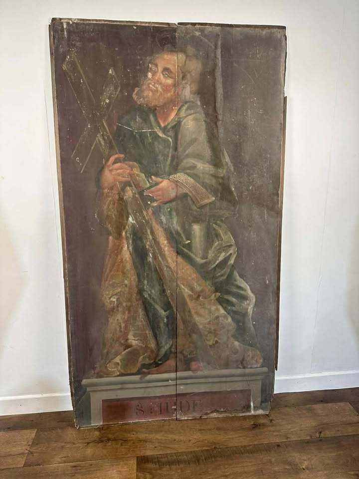 17/18th Century Polychrome Painted Pine Ecclesiastical Panel Depicting St Jude