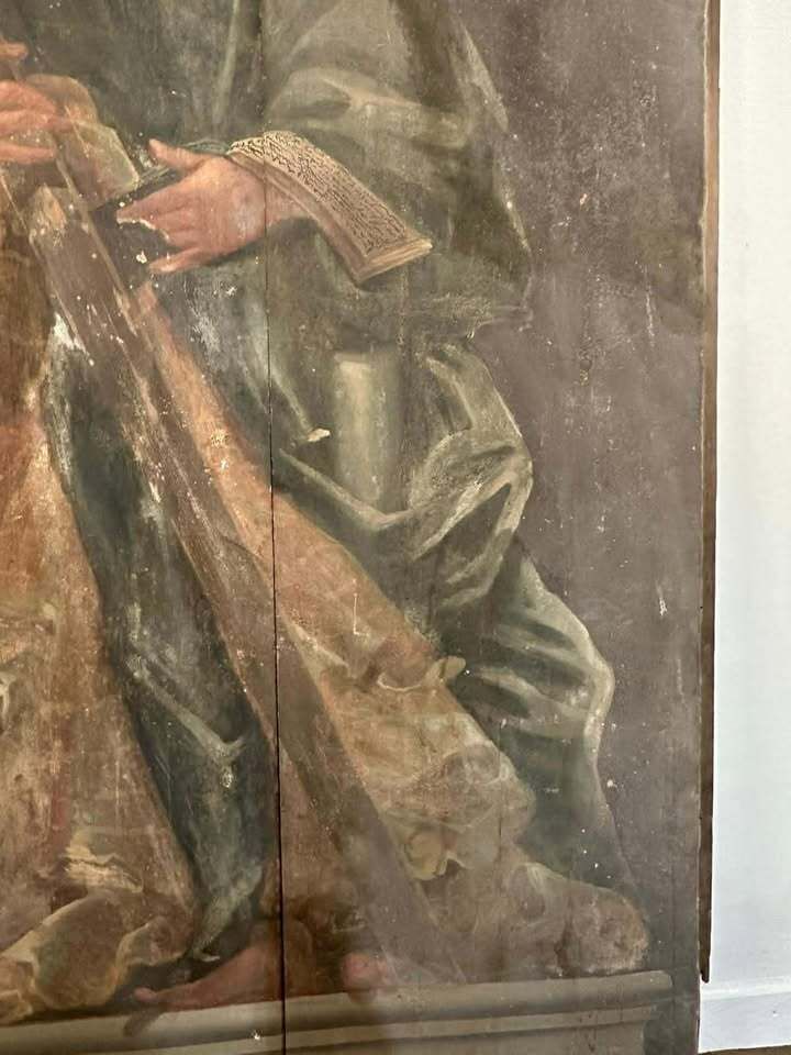 17/18th Century Polychrome Painted Pine Ecclesiastical Panel Depicting St Jude photo vintage