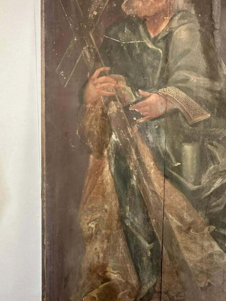 photo furniture 17/18th Century Polychrome Painted Pine Ecclesiastical Panel Depicting St Jude