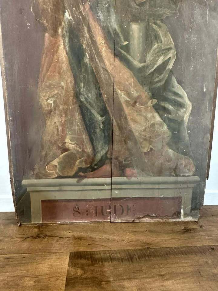 Art 17/18th Century Polychrome Painted Pine Ecclesiastical Panel Depicting St Jude photo