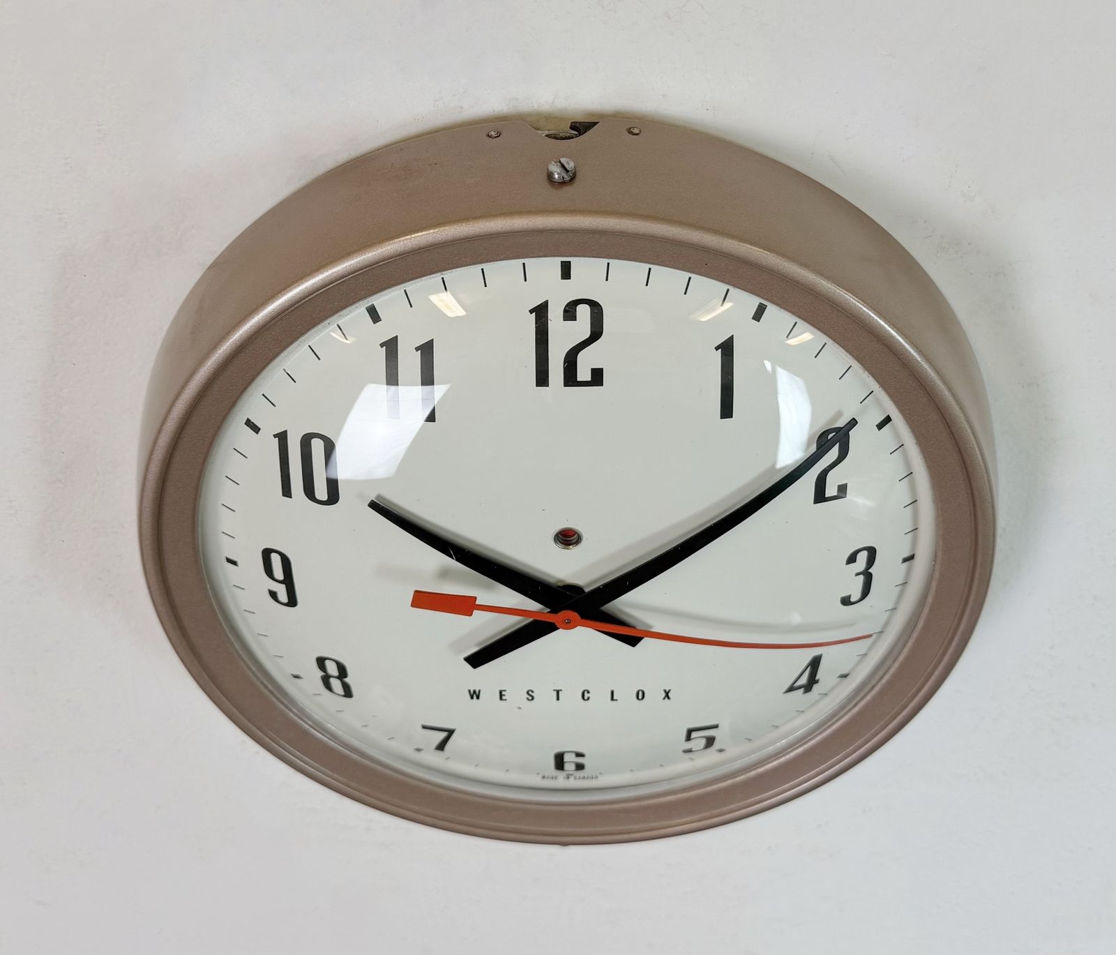 Brown Industrial Electric Station Wall Clock From Westclox , 1960s photo vinterior