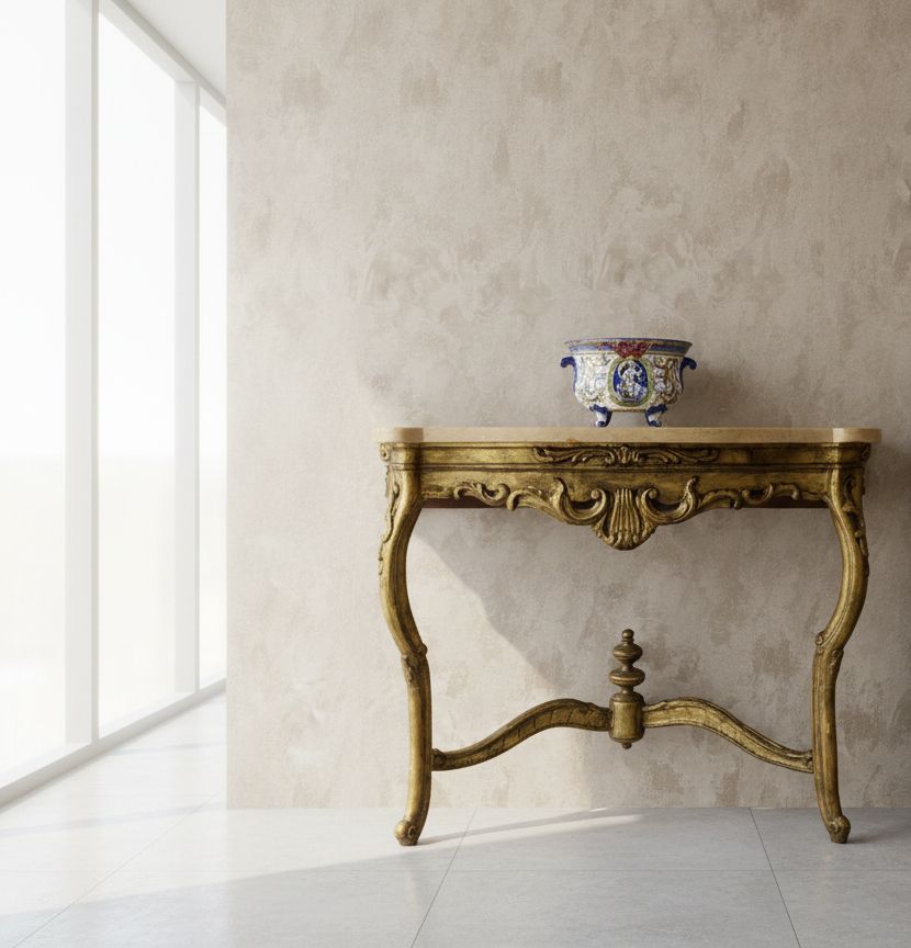 Pair Of Late 19th–Early 20th Century Rococo Revival Giltwood Console Tables With Siena Marble Tops photo for sale