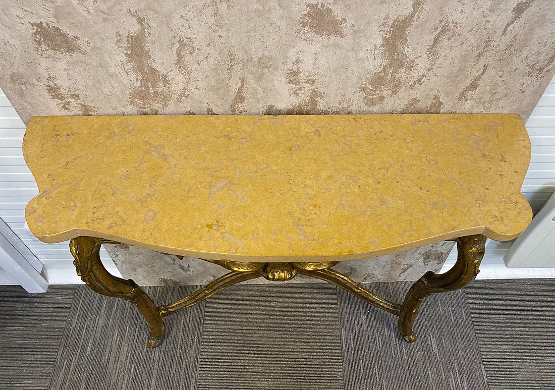 Pair Of Late 19th–Early 20th Century Rococo Revival Giltwood Console Tables With Siena Marble Tops photo vinterior