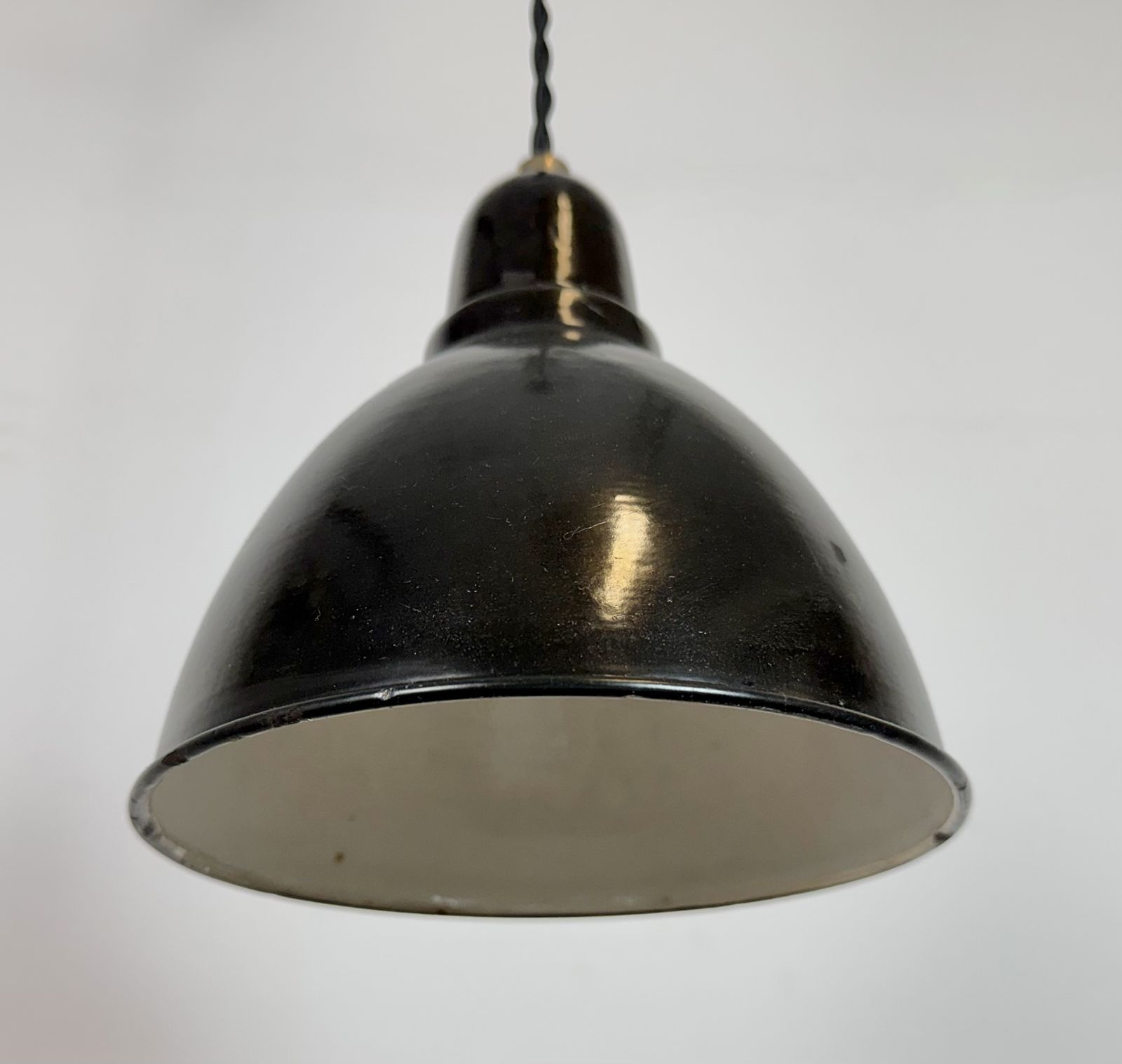 Small Industrial Black Enamel Ceiling Lamp, 1950s, 2x photo vintage