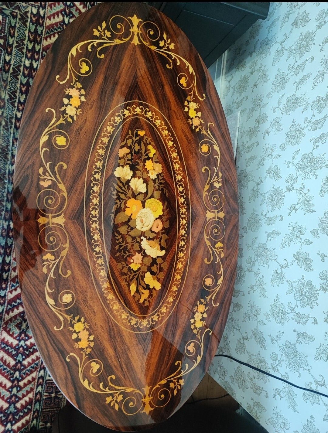 Meticulously Inlaid Italian Oval Coffee photo Furniture