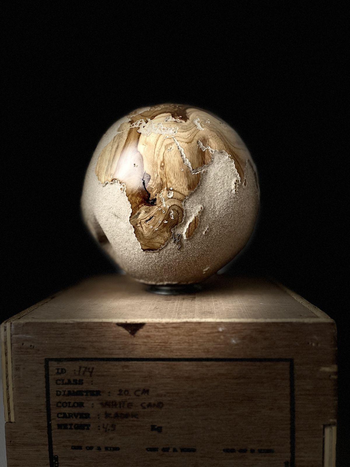 photo furniture White Teak Wood & Volcanic Sand Globe By Bruno Helgen  Id 174  Wood Globe Sculpture