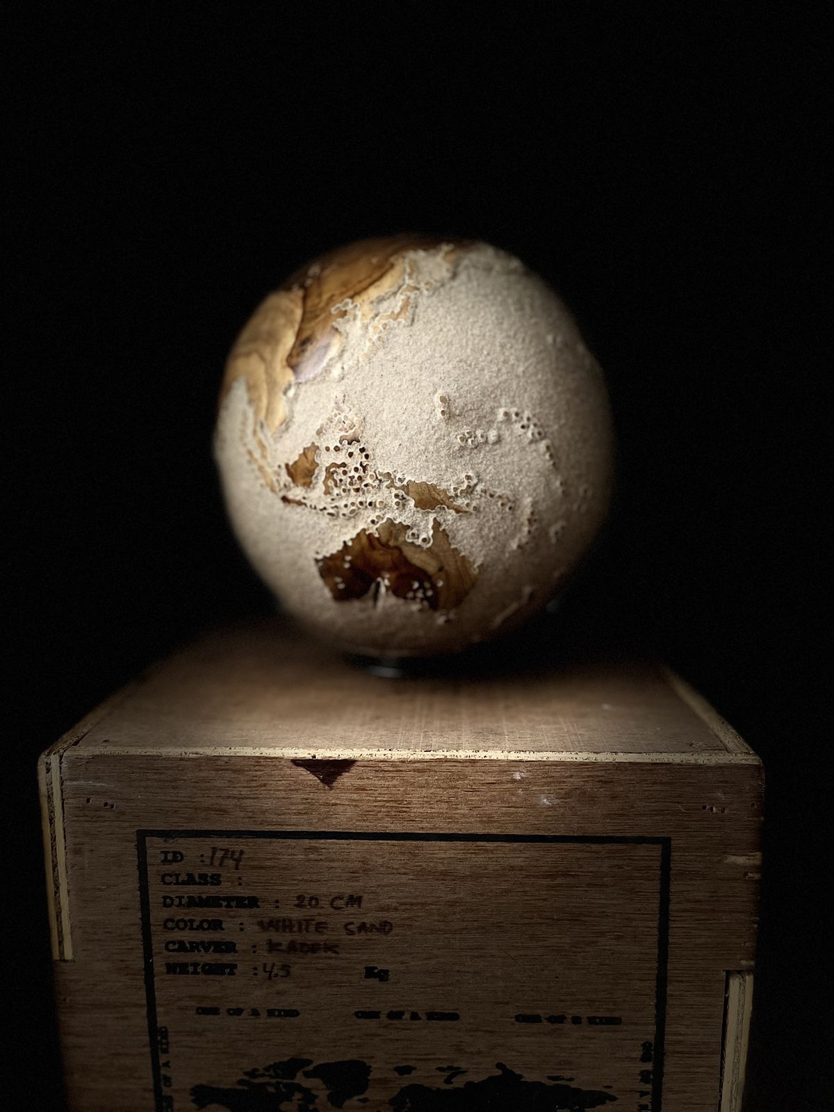 photo buy White Teak Wood & Volcanic Sand Globe By Bruno Helgen  Id 174  Wood Globe Sculpture