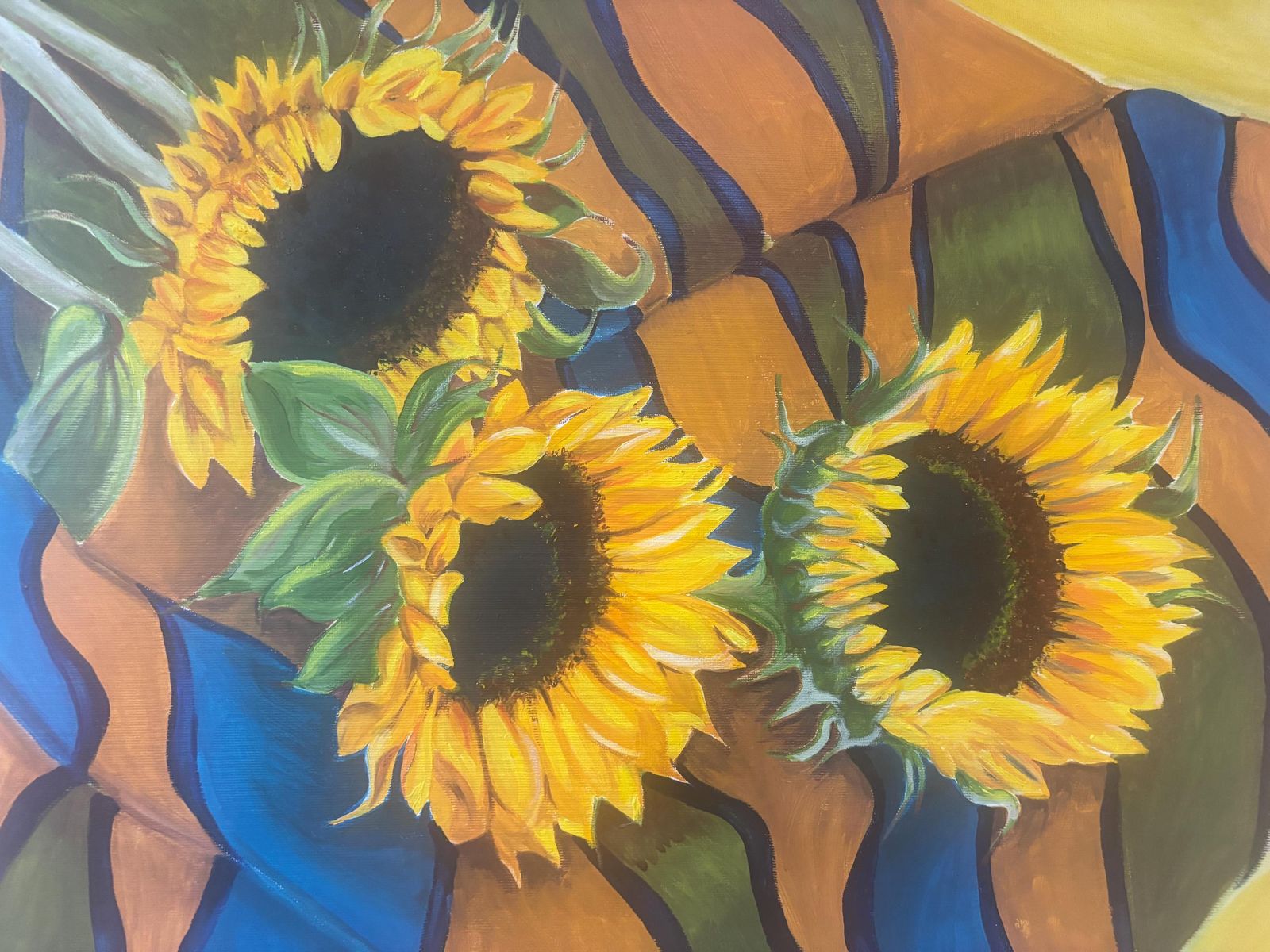 Superb Large & Very Unusual Oil Painting Artwork Of Sunflowers Signed And Framed photo furniture