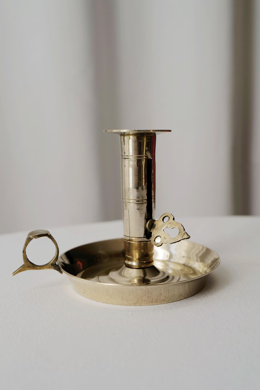 Vintage Brass Chamberstick Candle Holder With Handle   Made In France photo 115.0