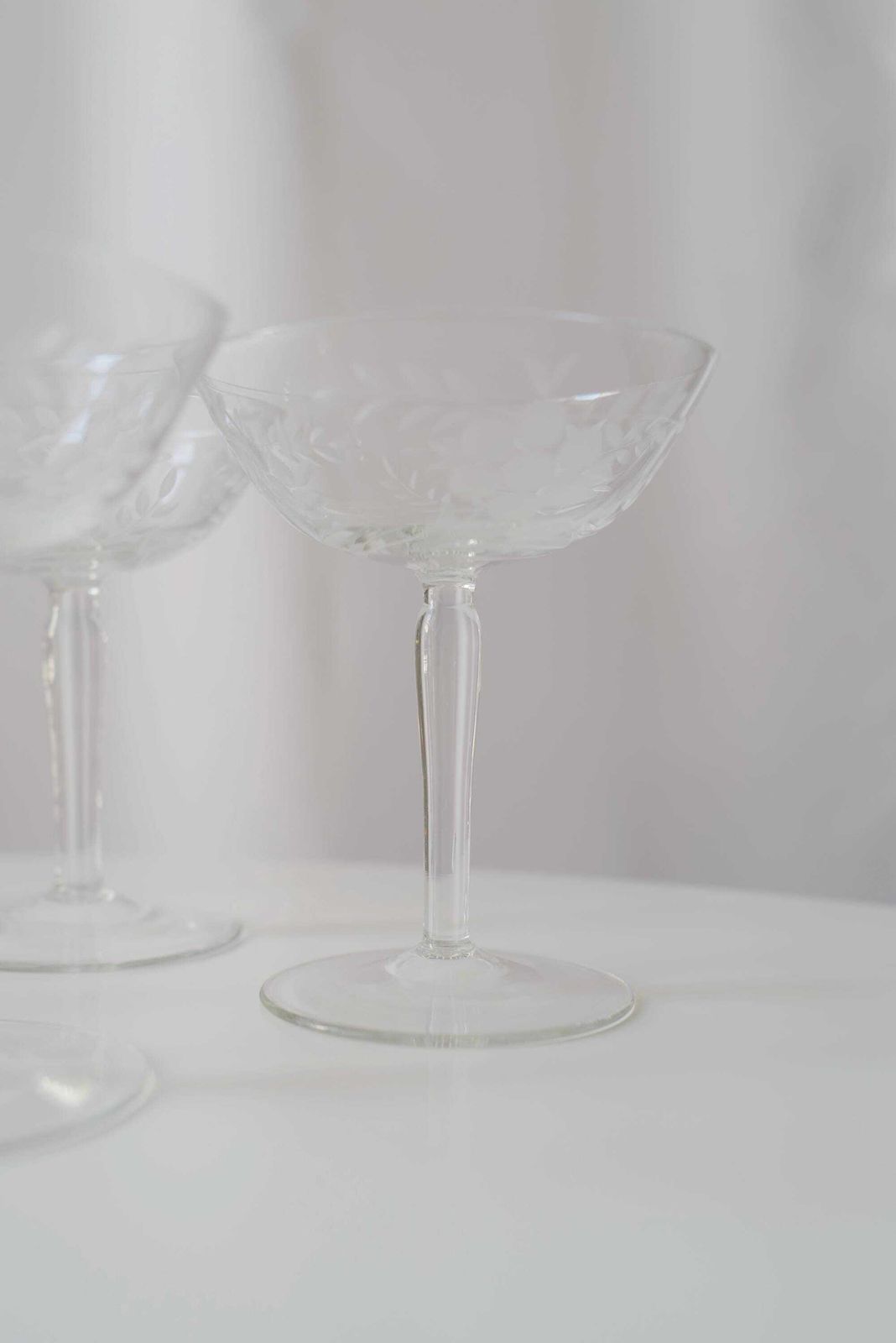 5 Vintage Crystal Glass Champagne Coupes. Mother's Day Gift @ Medowski Paris